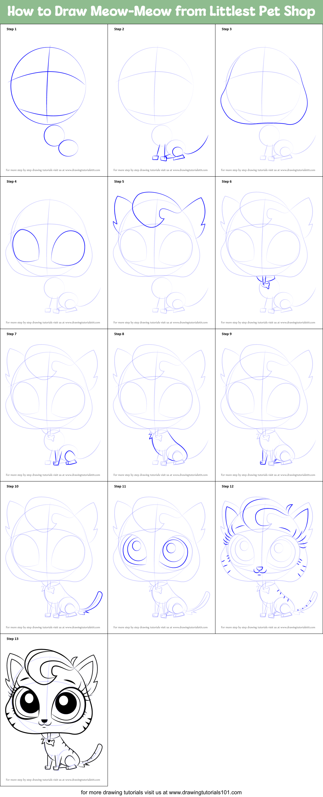 How to Draw Meow-Meow from Littlest Pet Shop Printable Step by Step