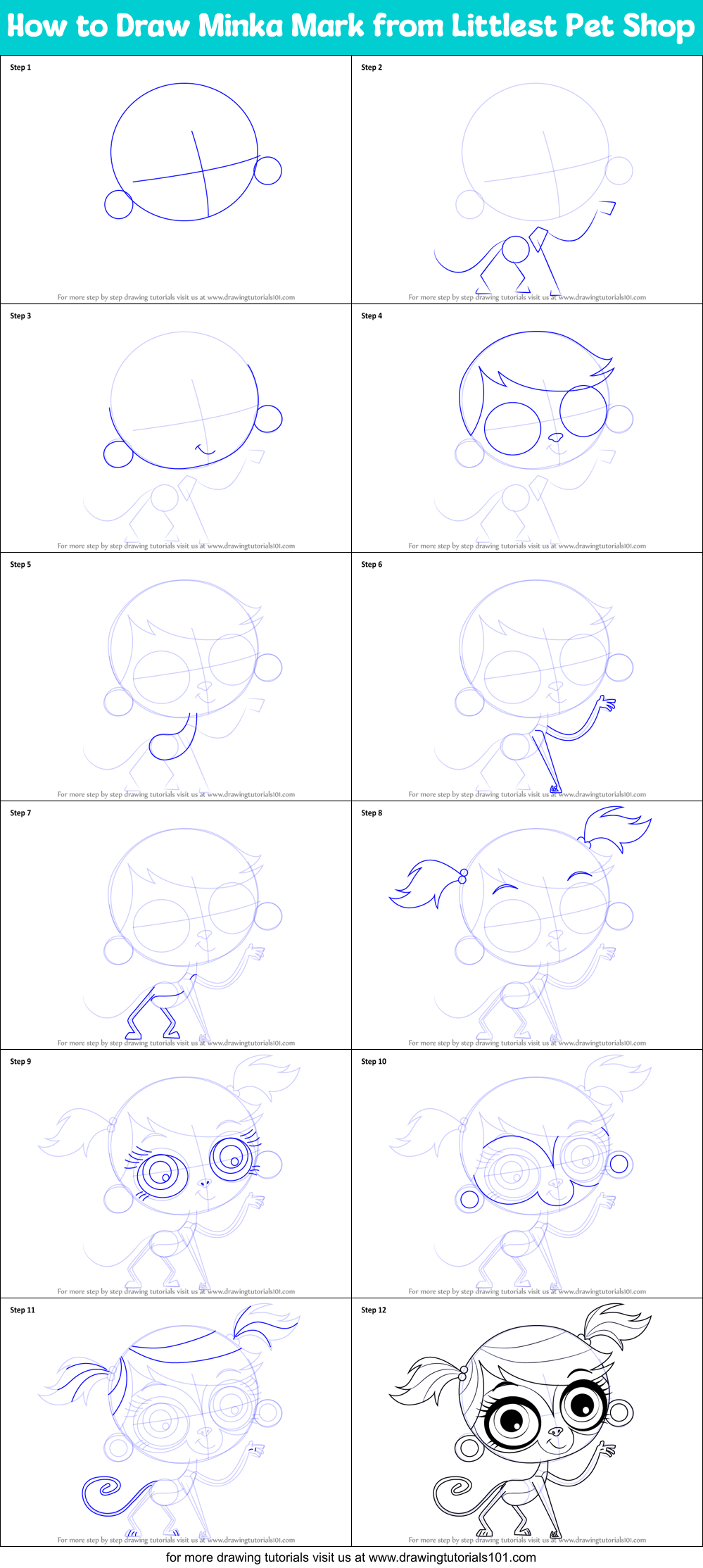 How to Draw Minka Mark from Littlest Pet Shop Printable Step by Step