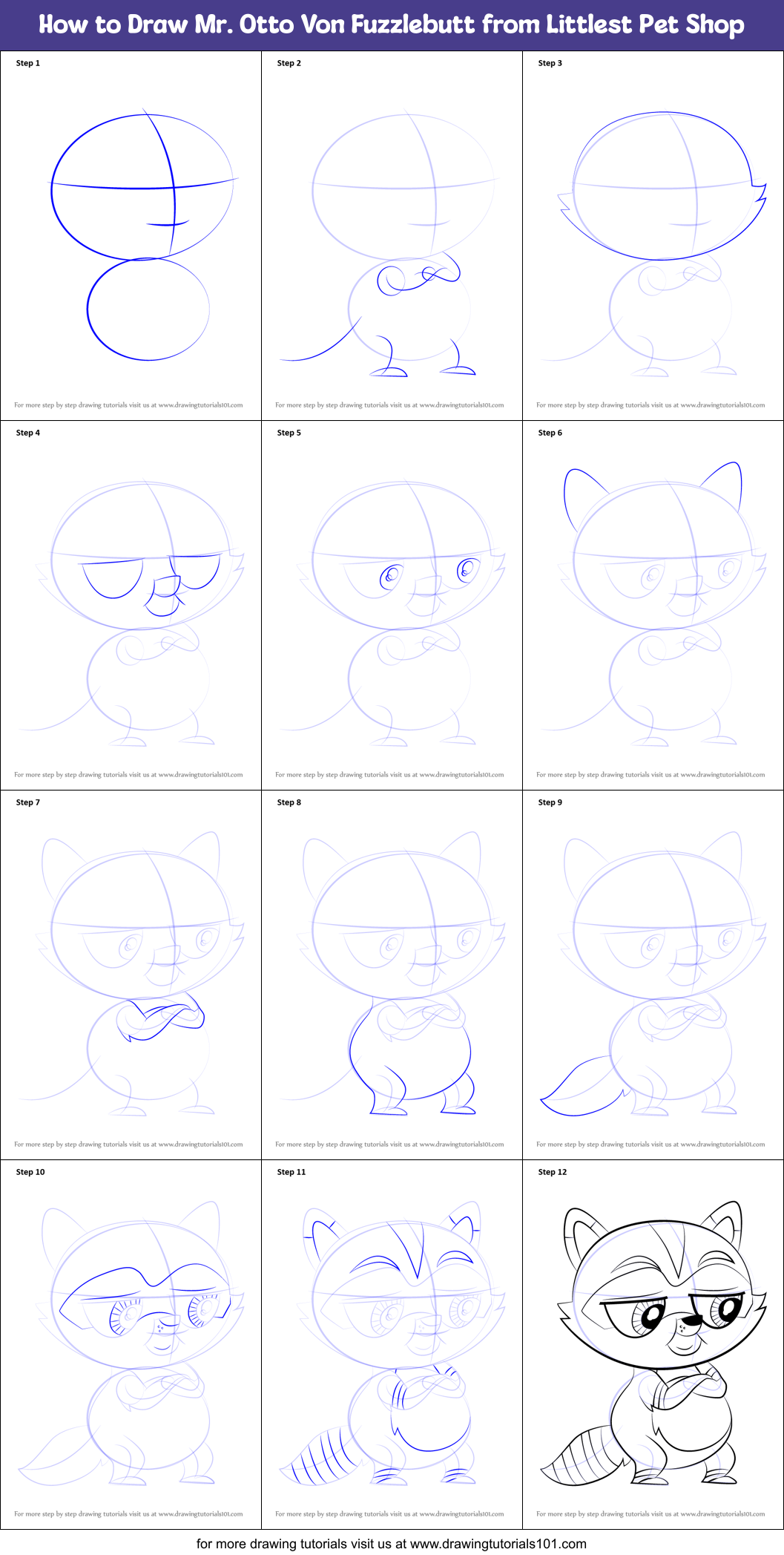 How to Draw Mr. Otto Von Fuzzlebutt from Littlest Pet Shop Printable Step by Step