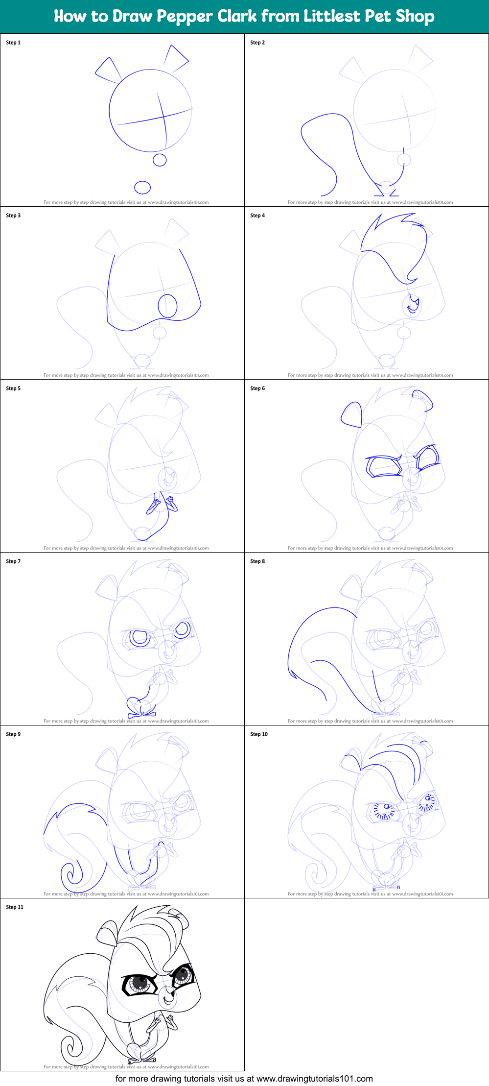 How to Draw Pepper Clark from Littlest Pet Shop Printable Step by Step