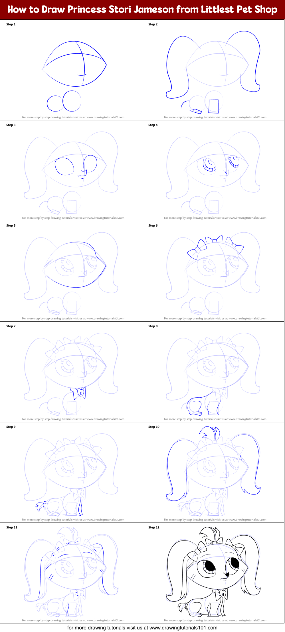 How to Draw Princess Stori Jameson from Littlest Pet Shop Printable Step by Step
