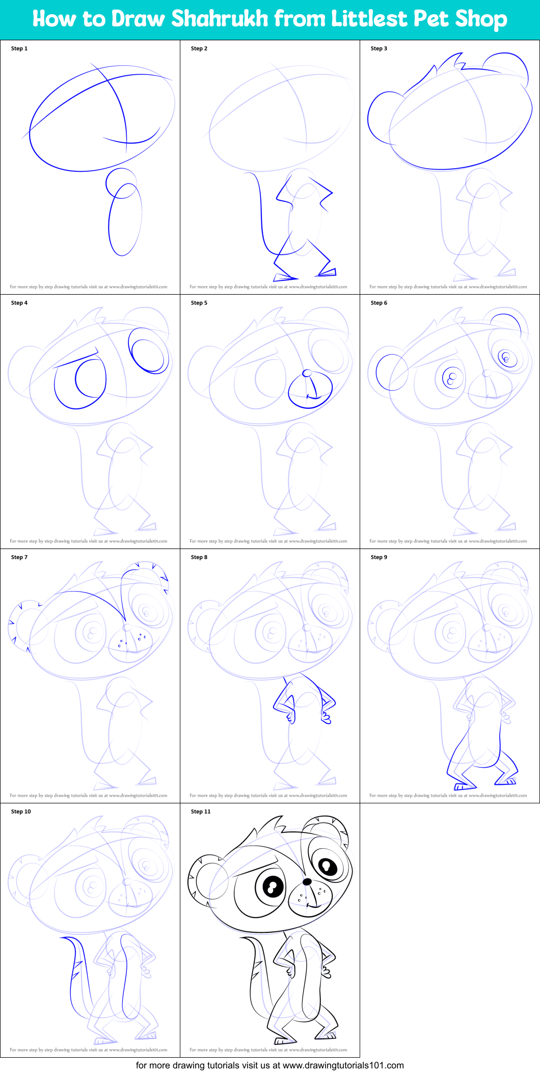 How to Draw Shahrukh from Littlest Pet Shop Printable Step by Step
