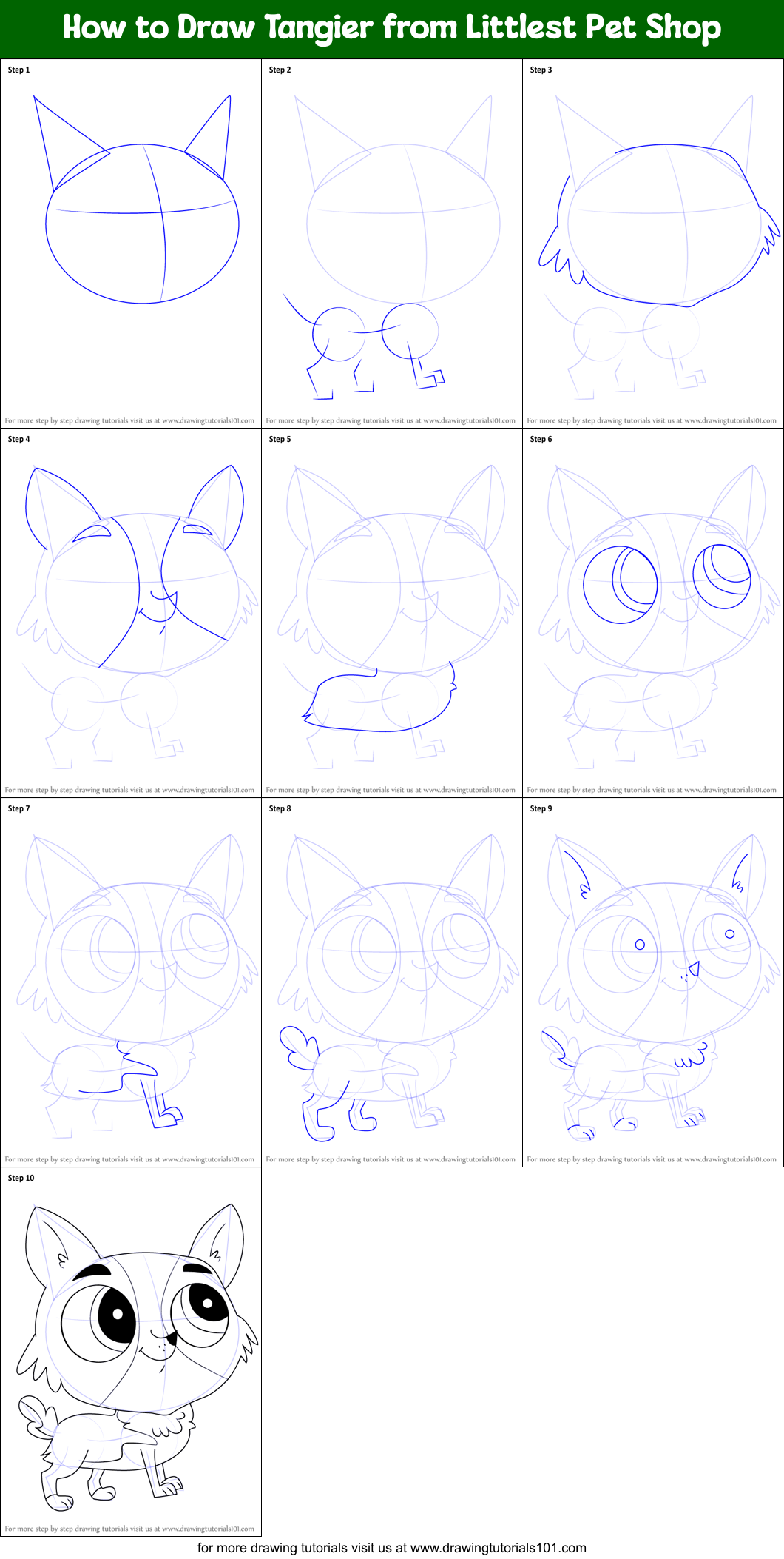How to Draw Tangier from Littlest Pet Shop Printable Step by Step