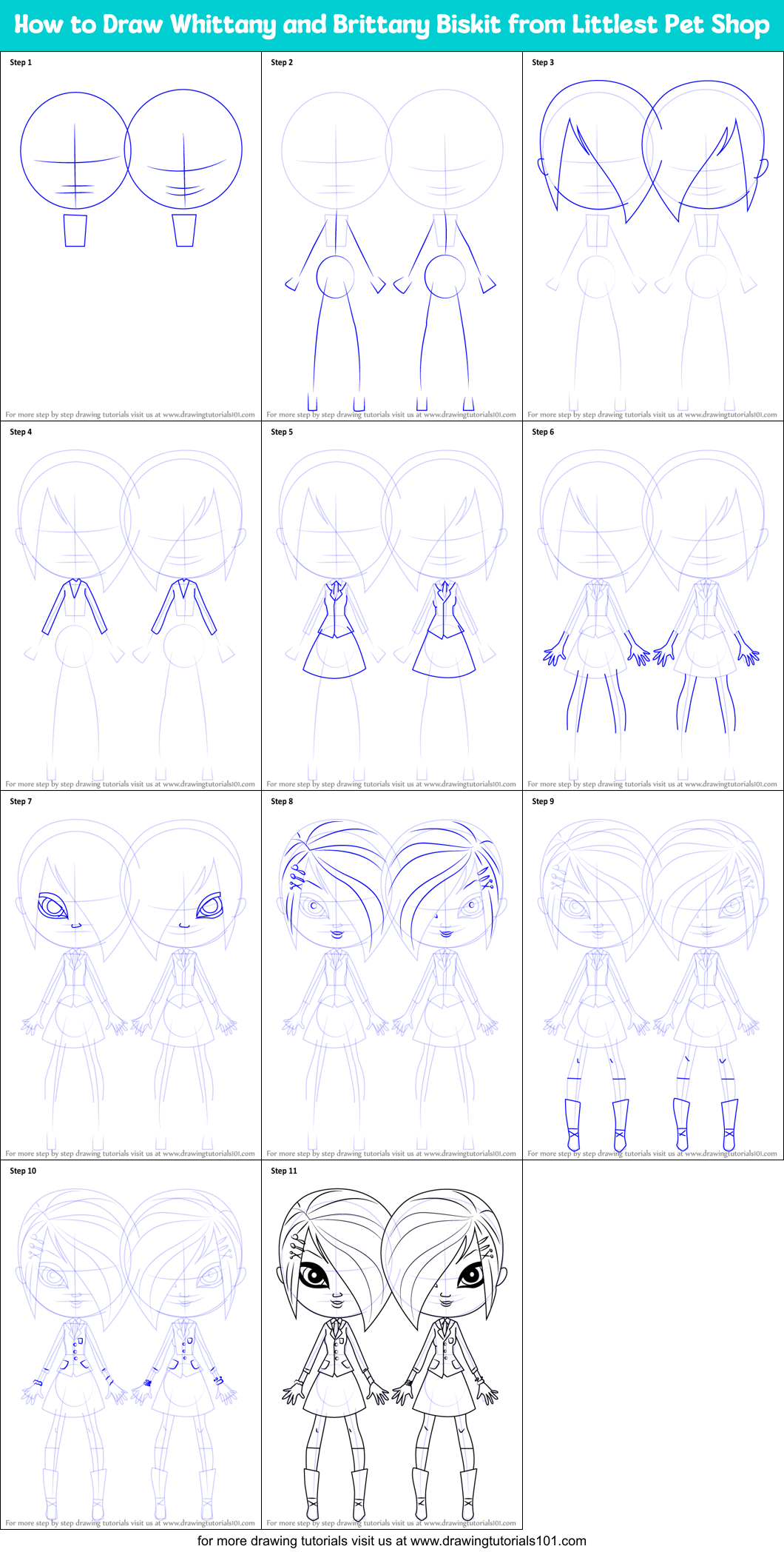 How to Draw Whittany and Brittany Biskit from Littlest Pet Shop Printable Step by Step