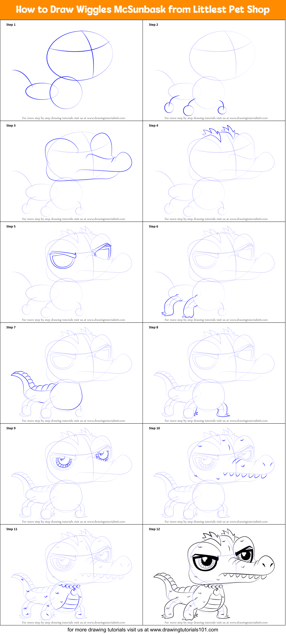 How to Draw Wiggles McSunbask from Littlest Pet Shop Printable Step by Step