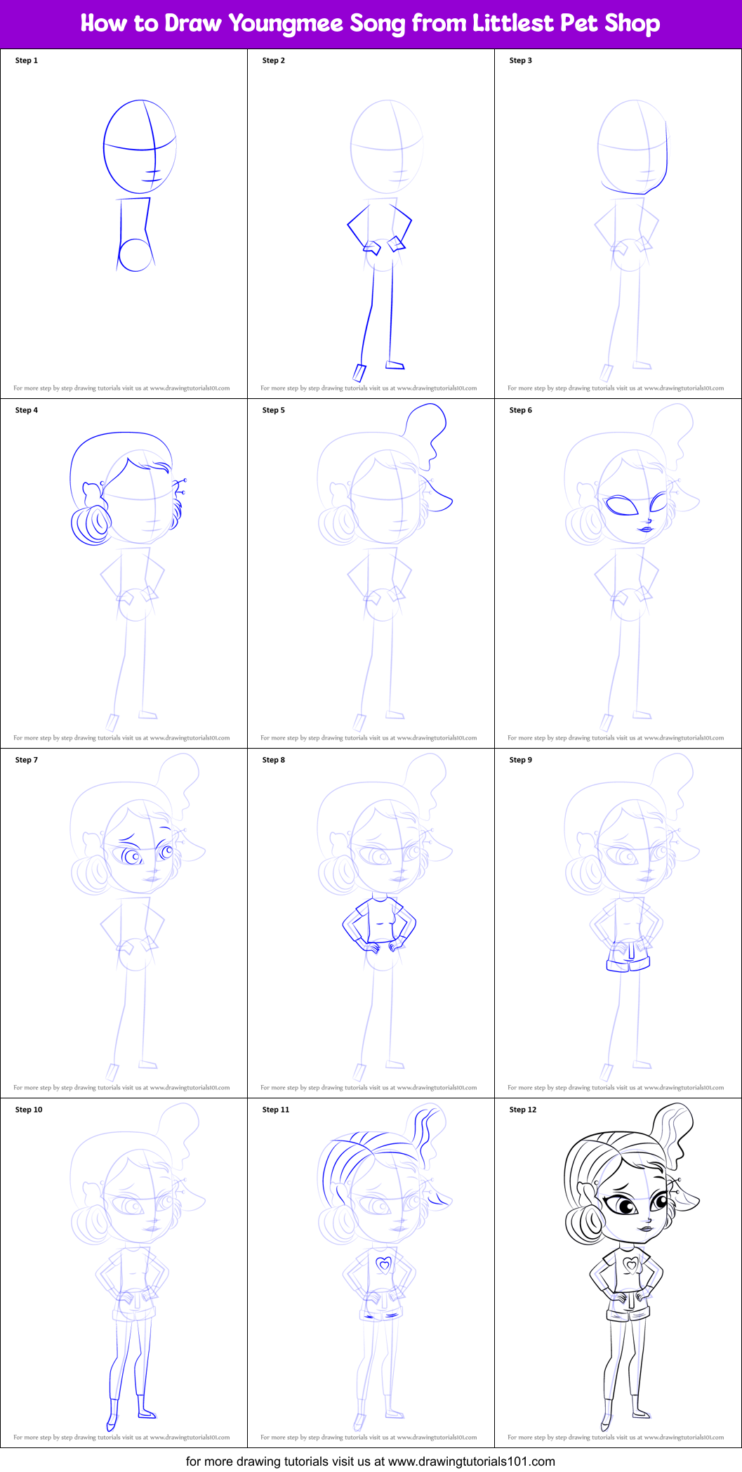 How to Draw Youngmee Song from Littlest Pet Shop Printable Step by Step