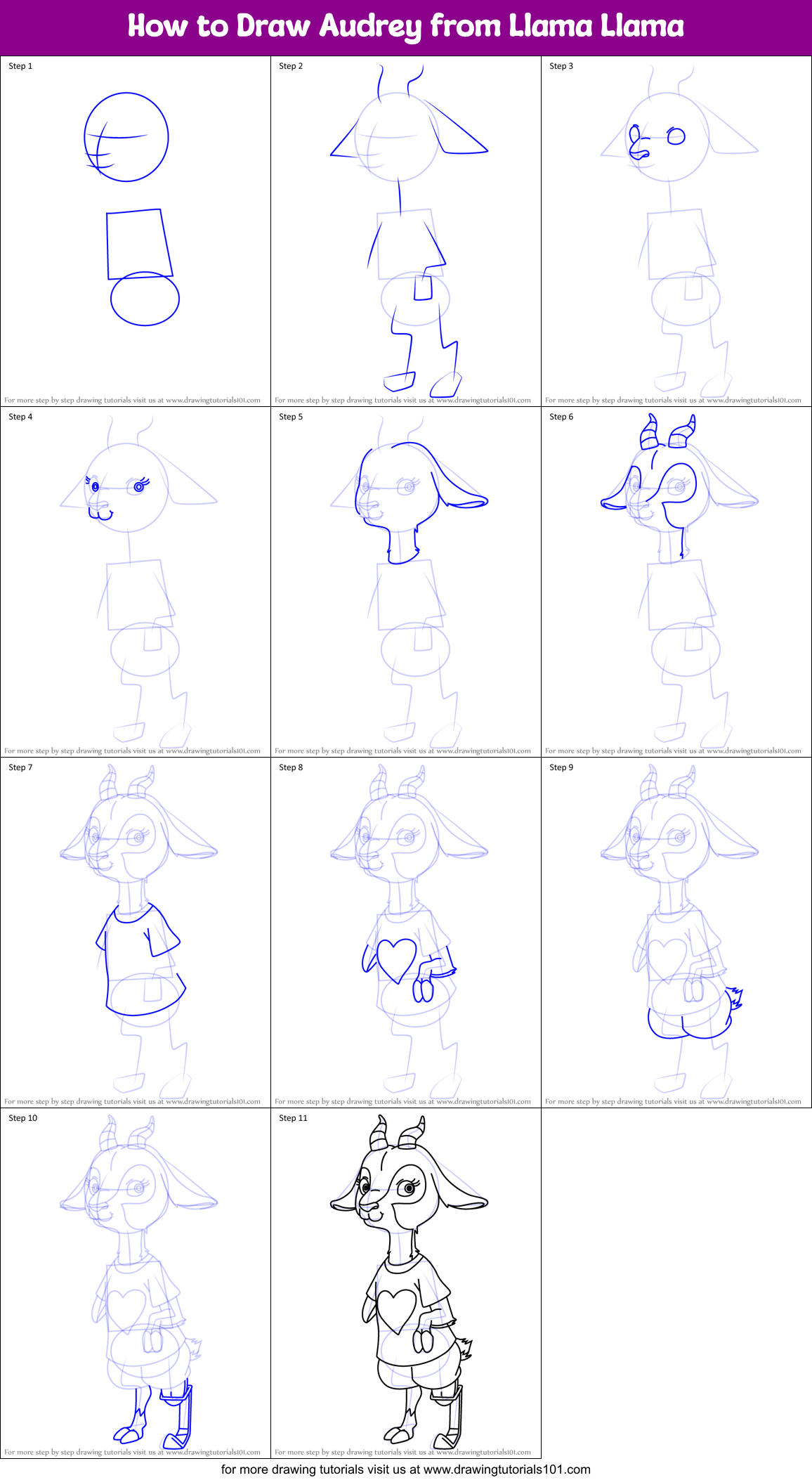 How to Draw Audrey from Llama Llama Printable Step by Step
