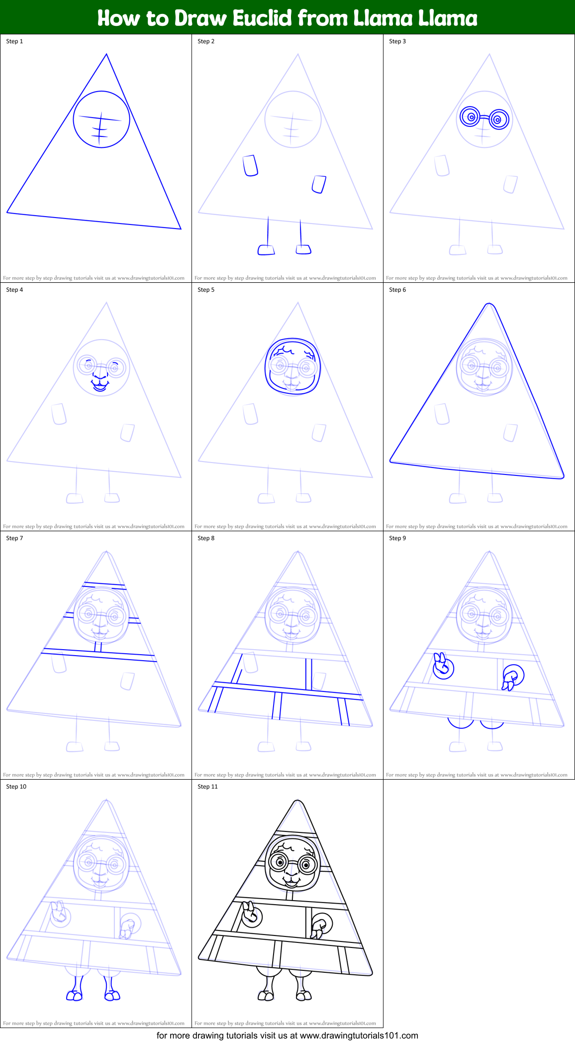 How to Draw Euclid from Llama Llama Printable Step by Step