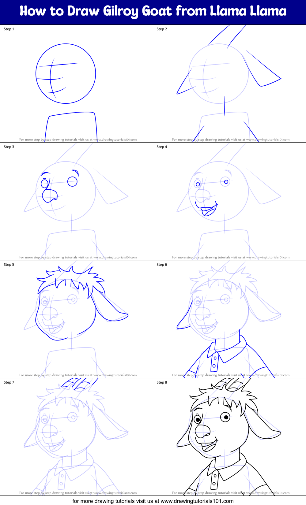 How to Draw Gilroy Goat from Llama Llama Printable Step by Step