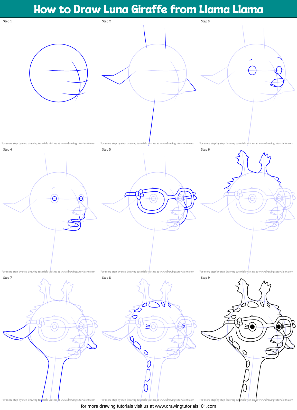 How to Draw Luna Giraffe from Llama Llama Printable Step by Step