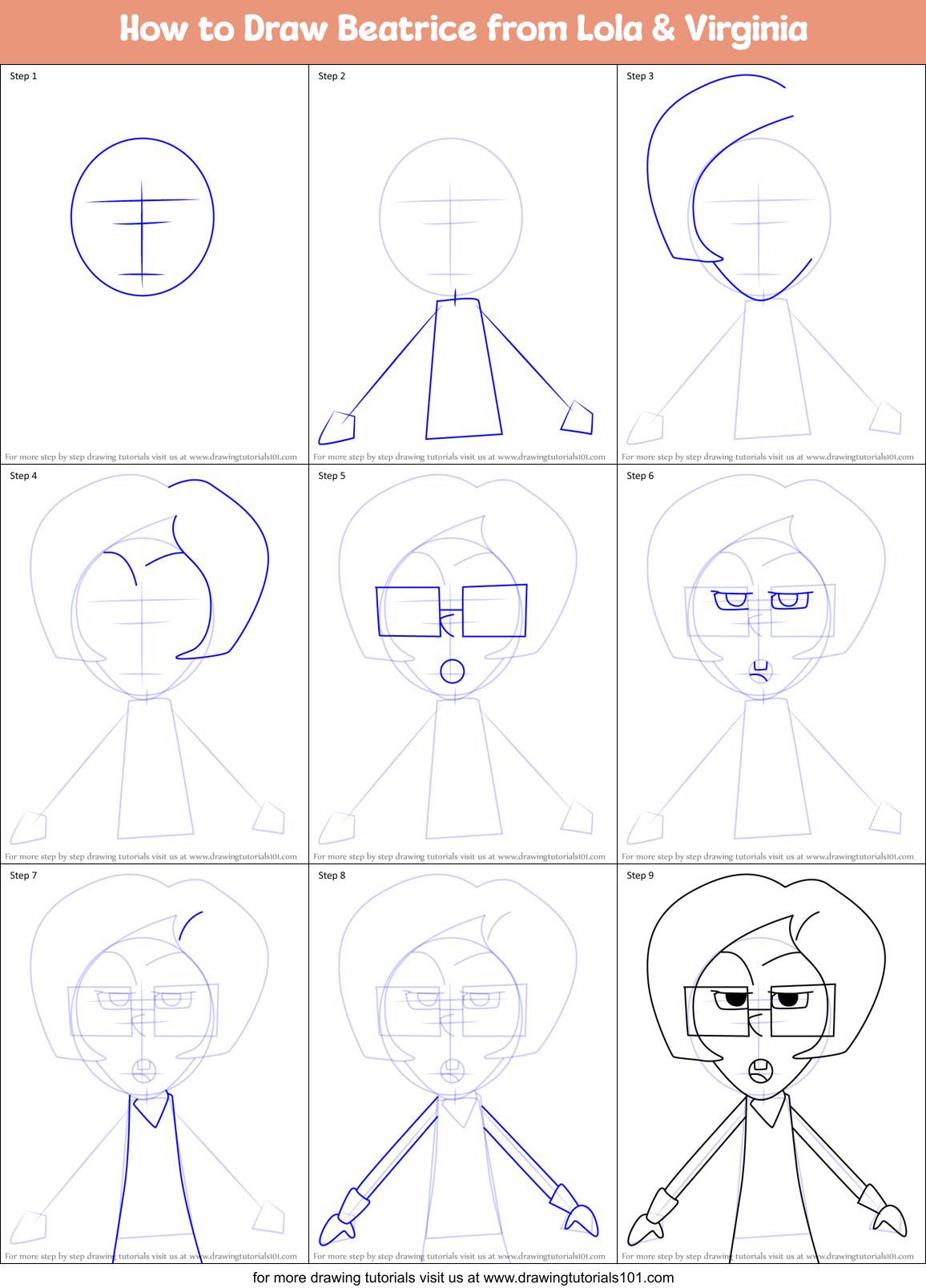 How to Draw Beatrice from Lola & Virginia Printable Step by Step