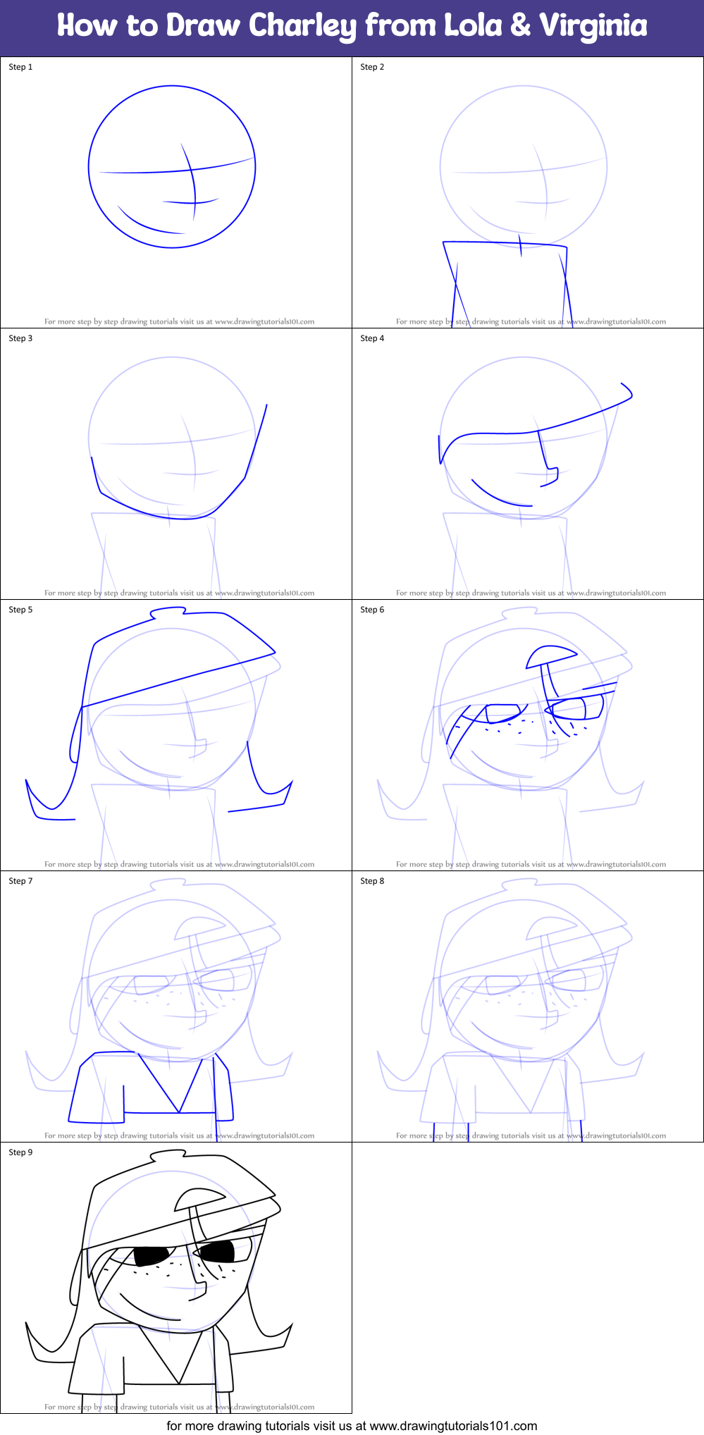How to Draw Charley from Lola & Virginia Printable Step by Step