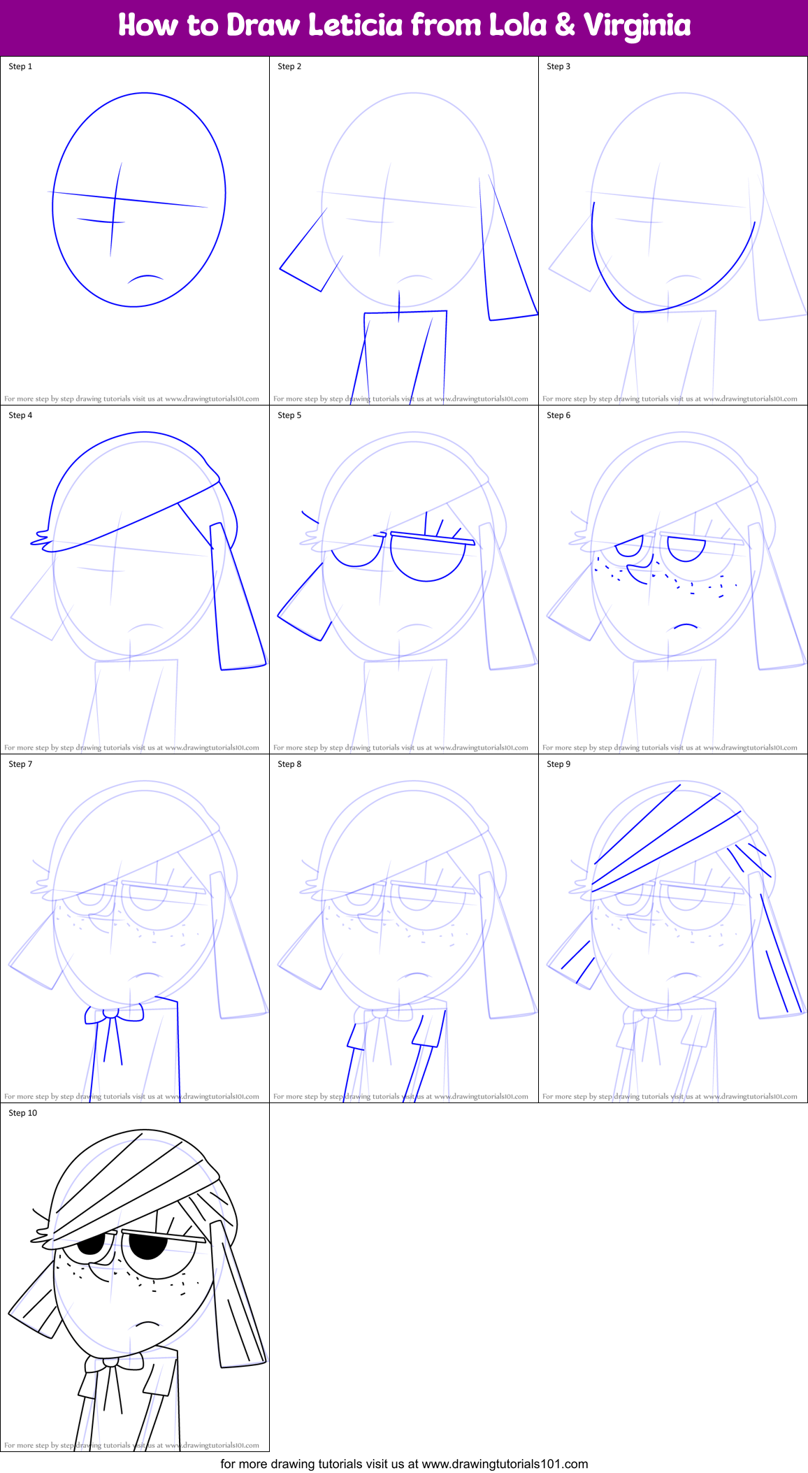 How to Draw Leticia from Lola & Virginia Printable Step by Step