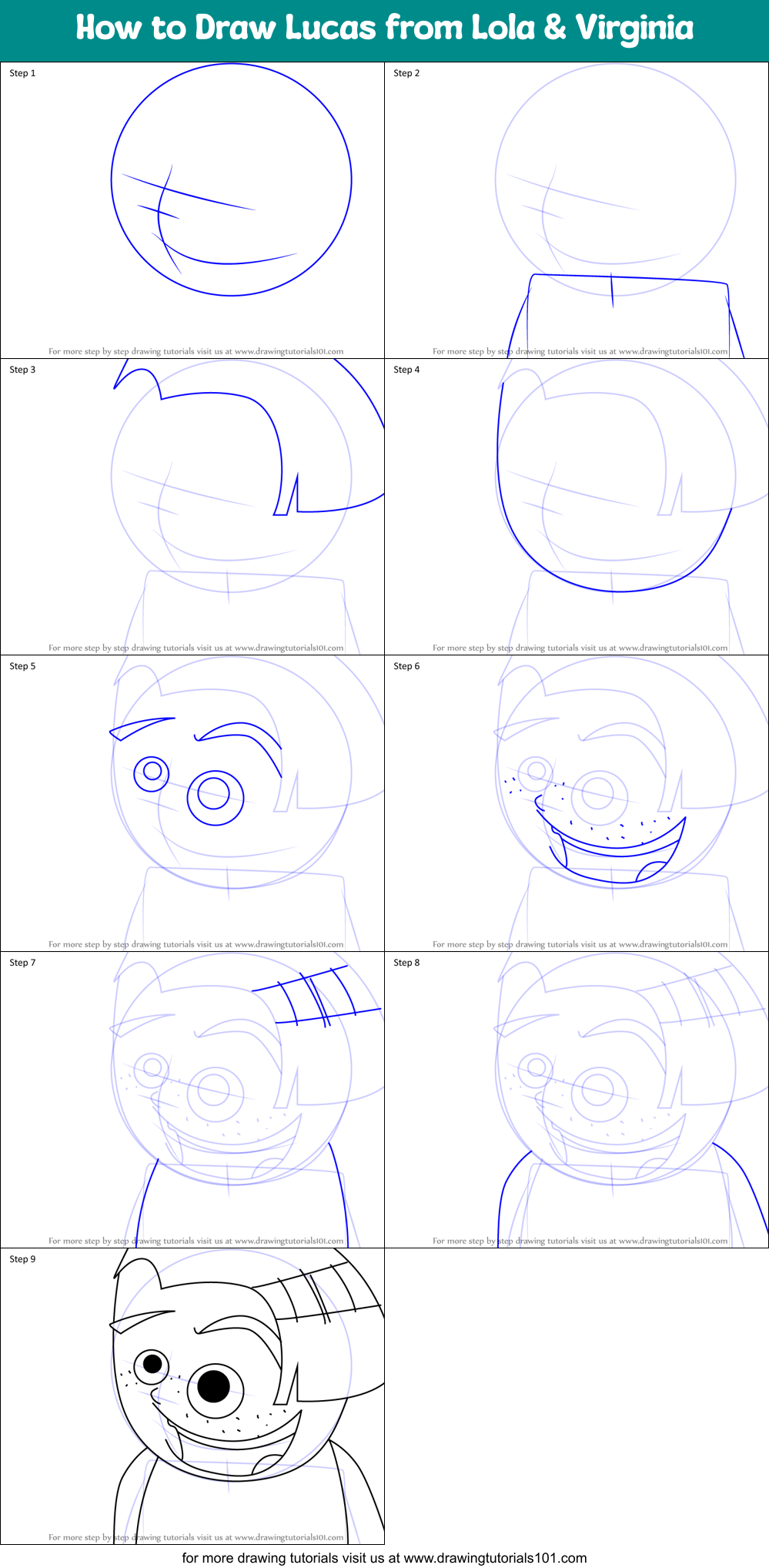 How to Draw Lucas from Lola & Virginia Printable Step by Step
