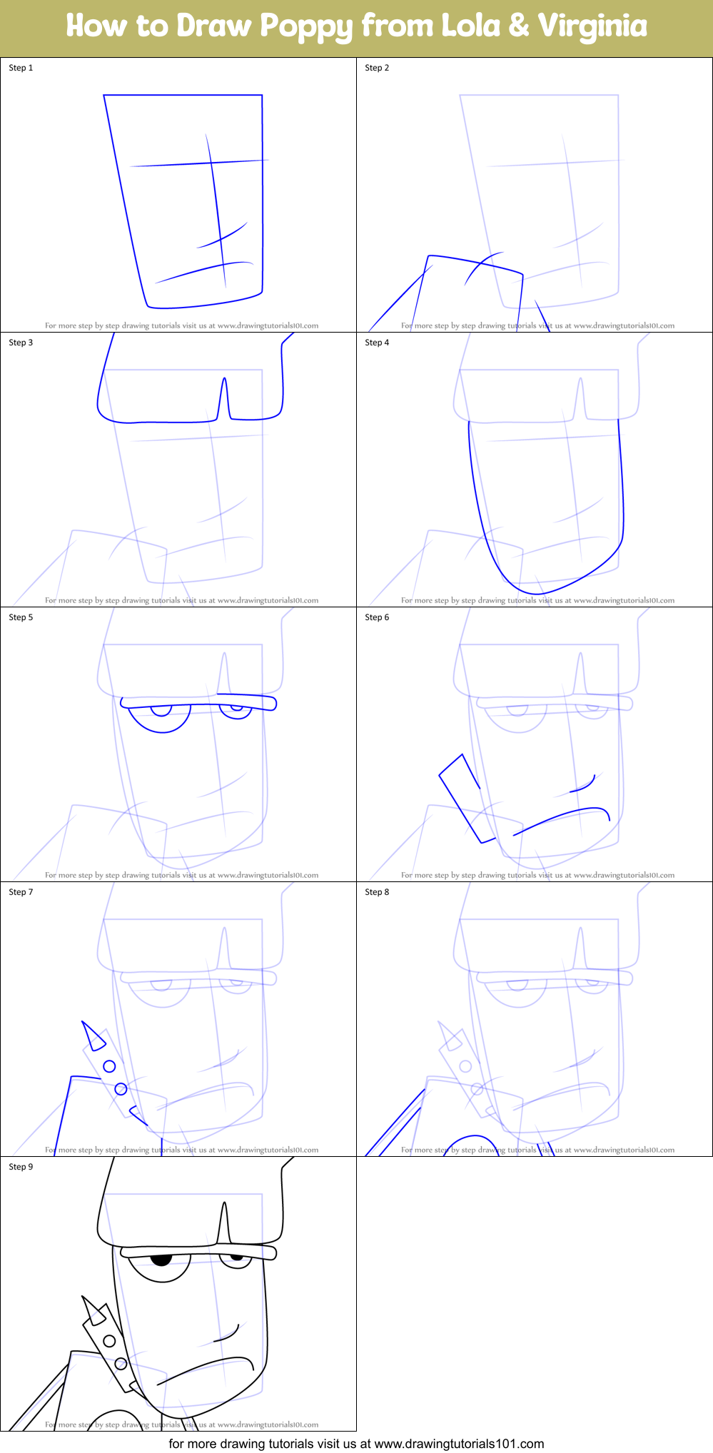 How to Draw Poppy from Lola & Virginia Printable Step by Step