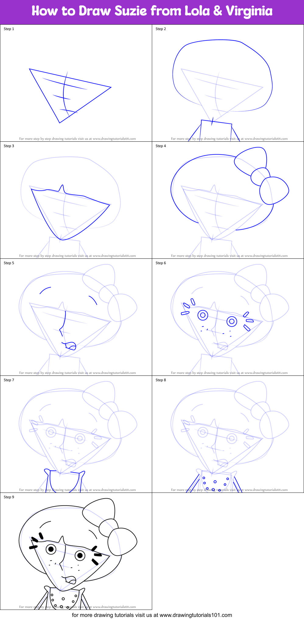 How to Draw Suzie from Lola & Virginia Printable Step by Step