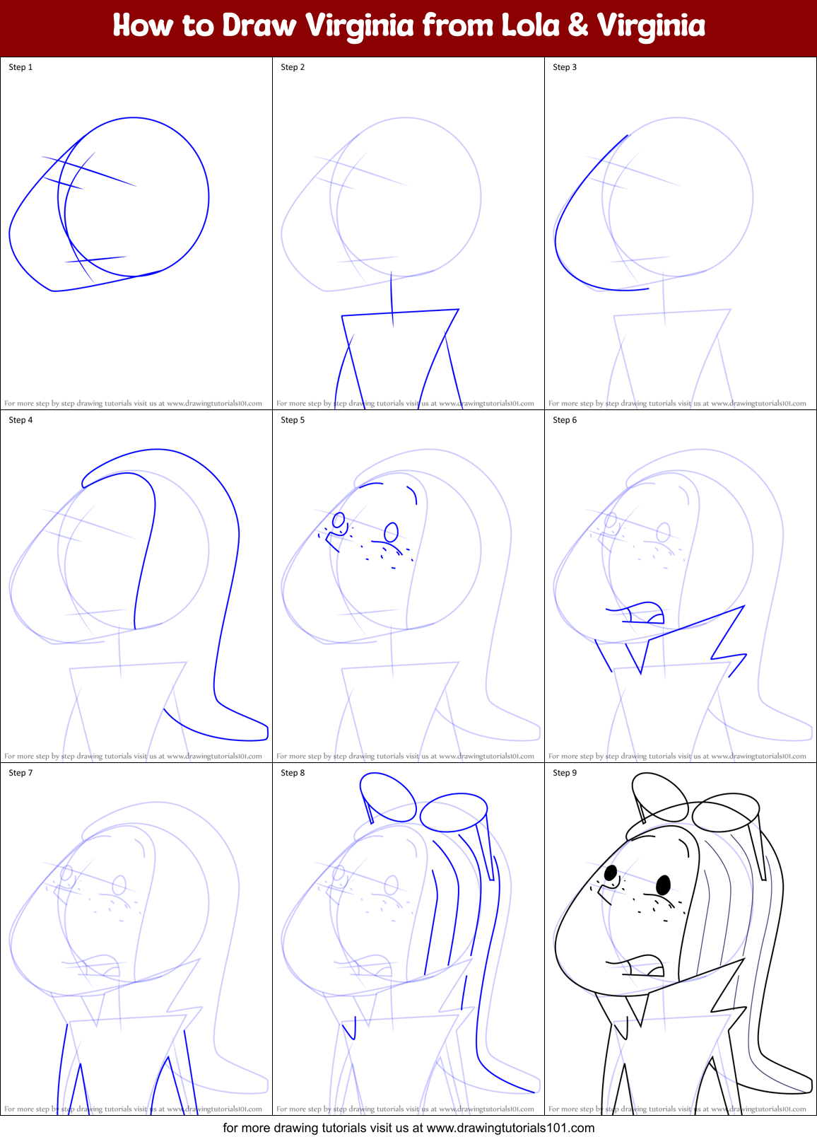 How to Draw Virginia from Lola & Virginia Printable Step by Step
