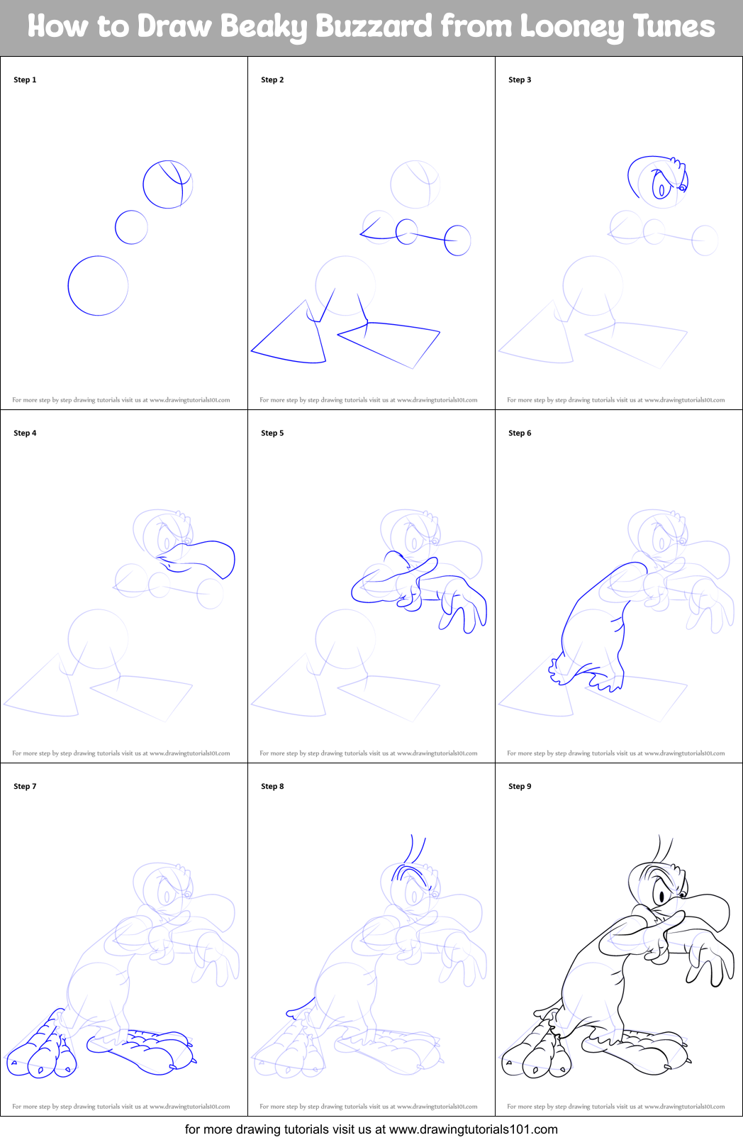 How to Draw Beaky Buzzard from Looney Tunes Printable Step by Step