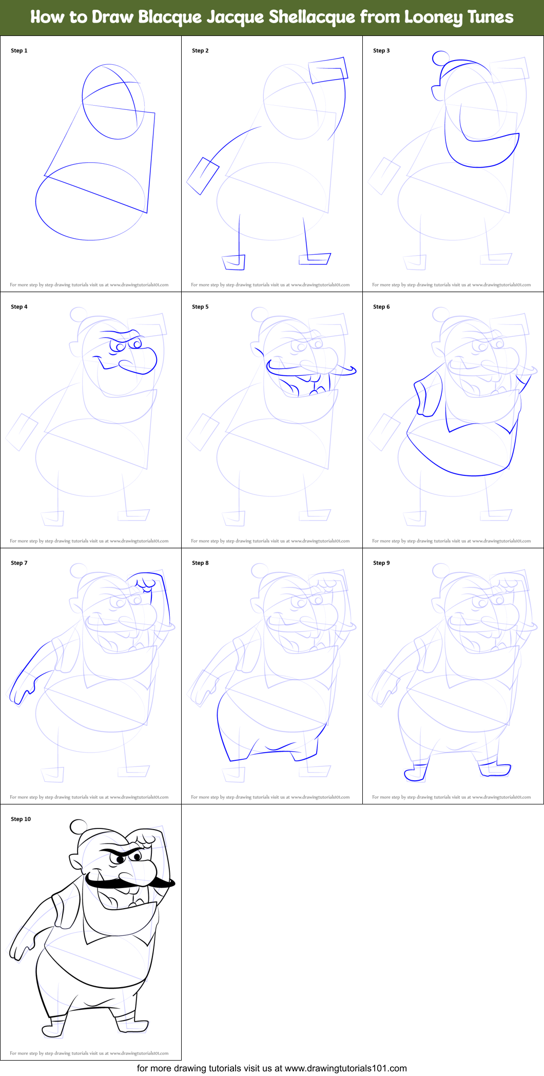 How to Draw Blacque Jacque Shellacque from Looney Tunes Printable Step by Step