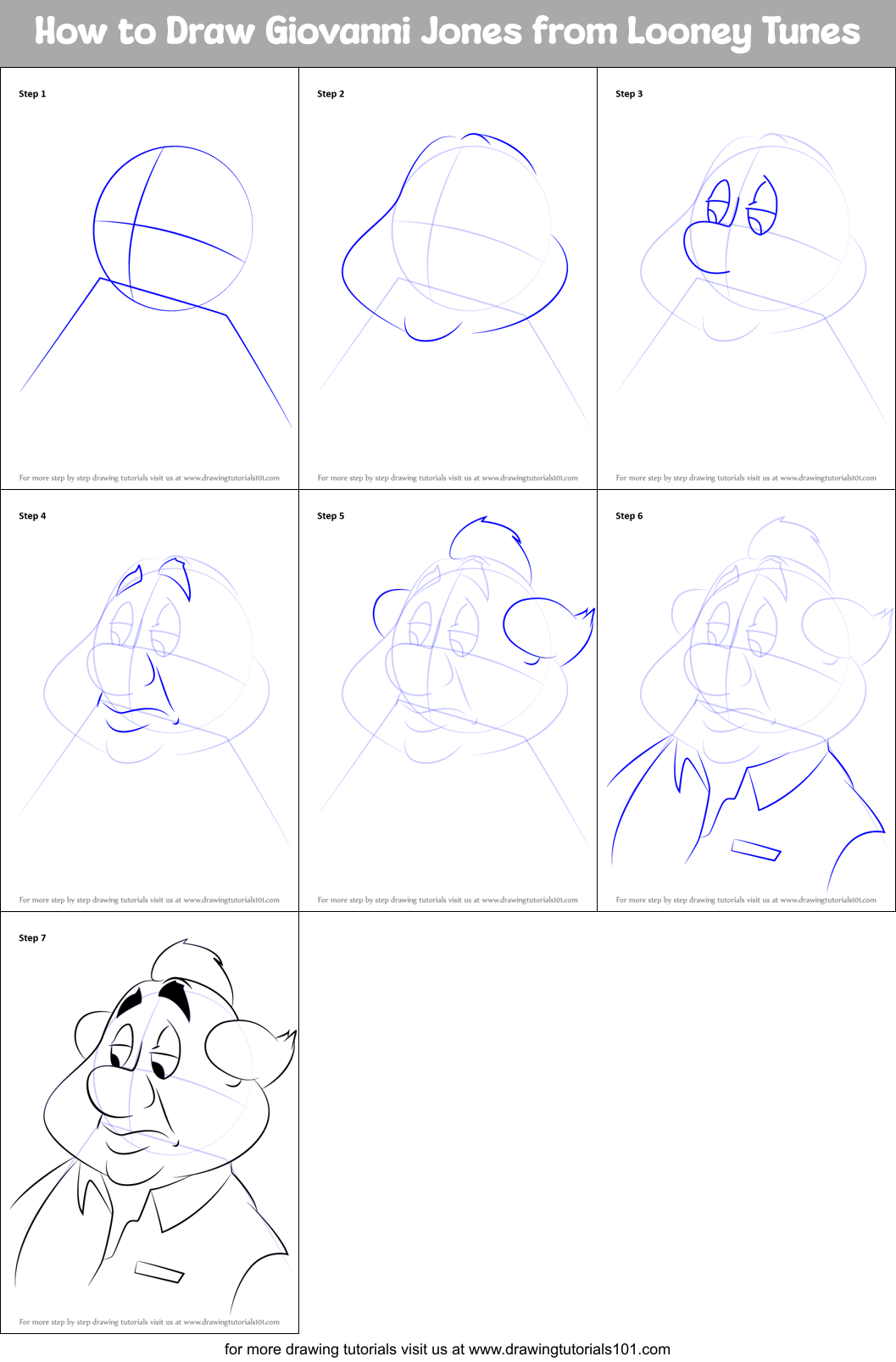 How to Draw Giovanni Jones from Looney Tunes Printable Step by Step
