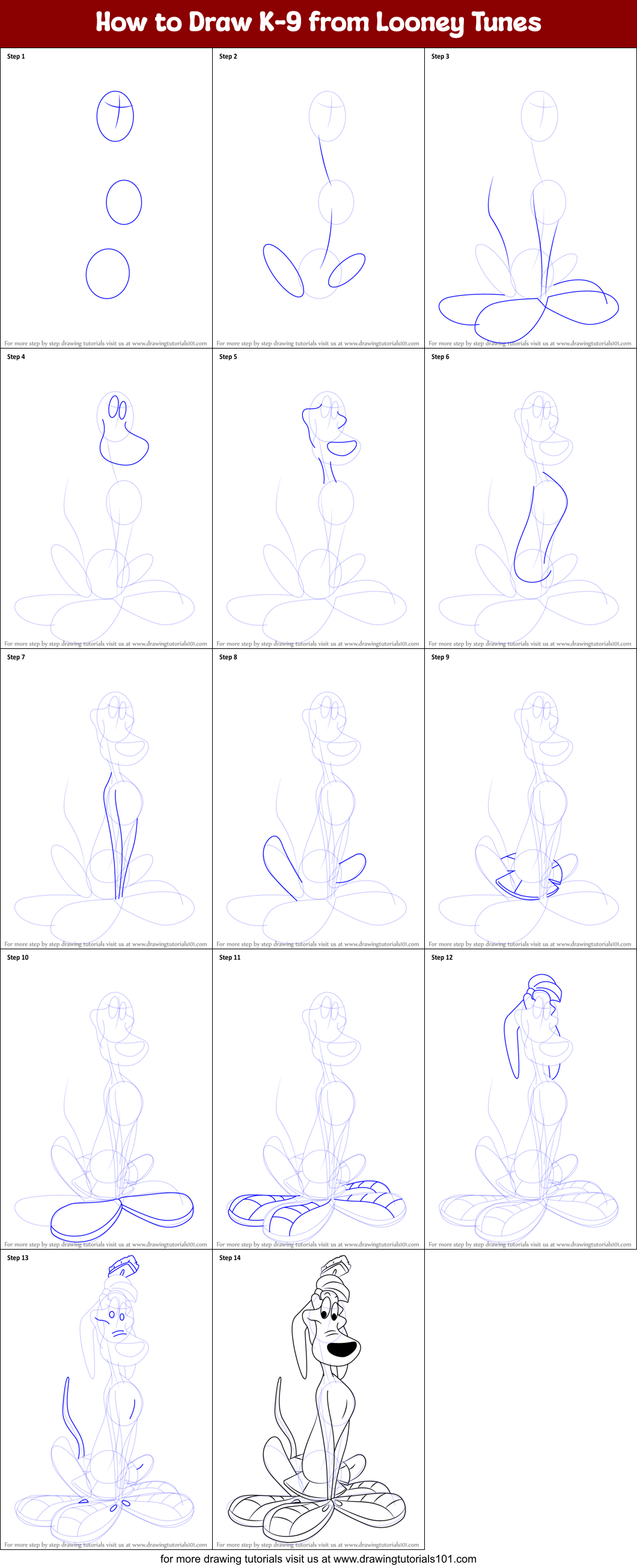 How to Draw K-9 from Looney Tunes Printable Step by Step