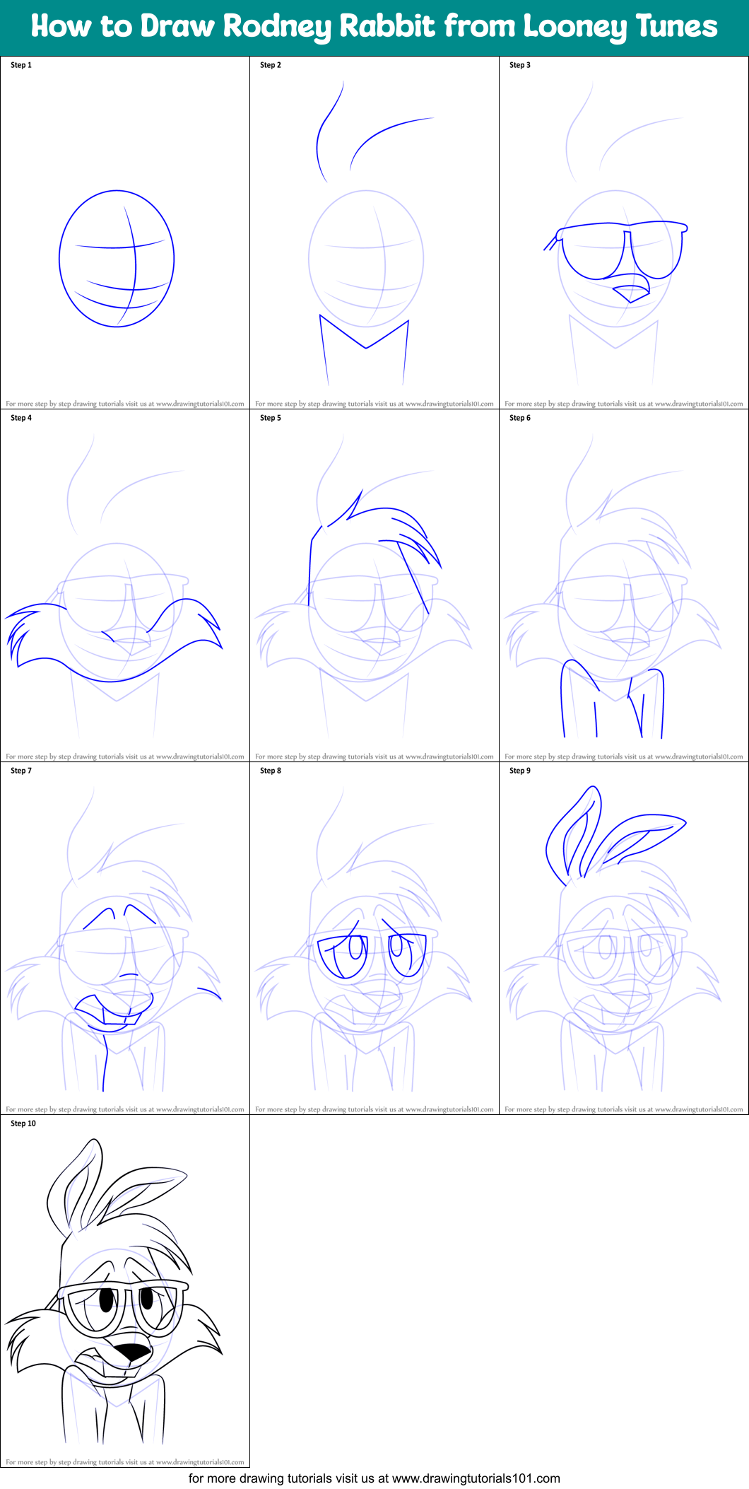 How to Draw Rodney Rabbit from Looney Tunes Printable Step by Step