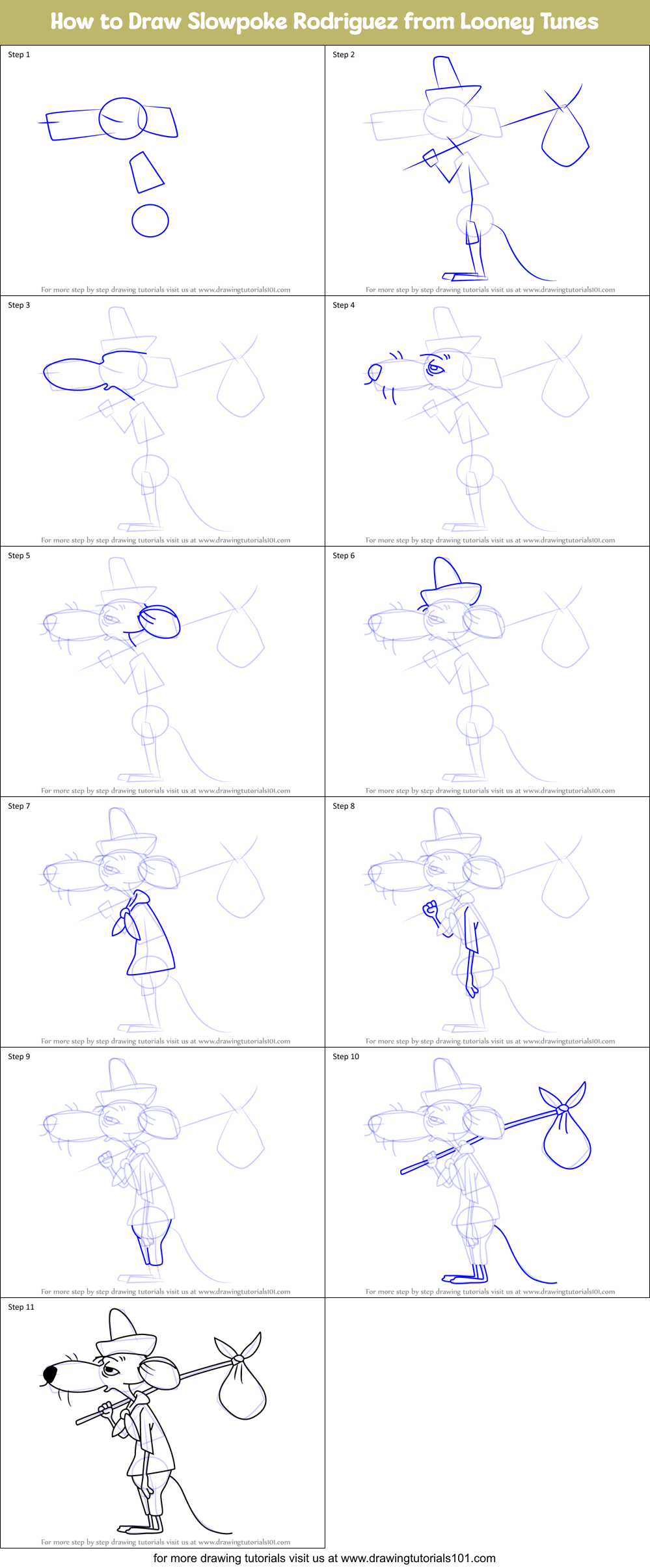 How to Draw Slowpoke Rodriguez from Looney Tunes printable step by step ...