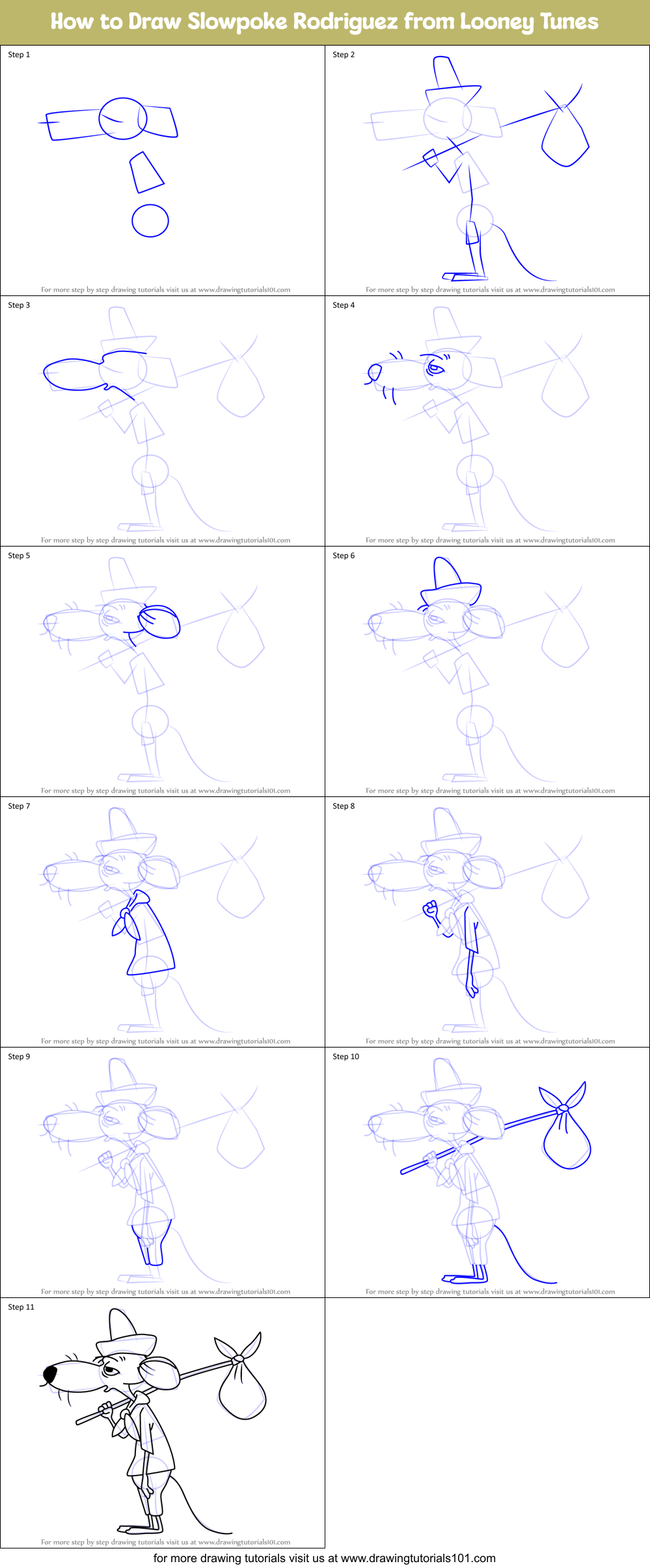 How to Draw Slowpoke Rodriguez from Looney Tunes Printable Step by Step
