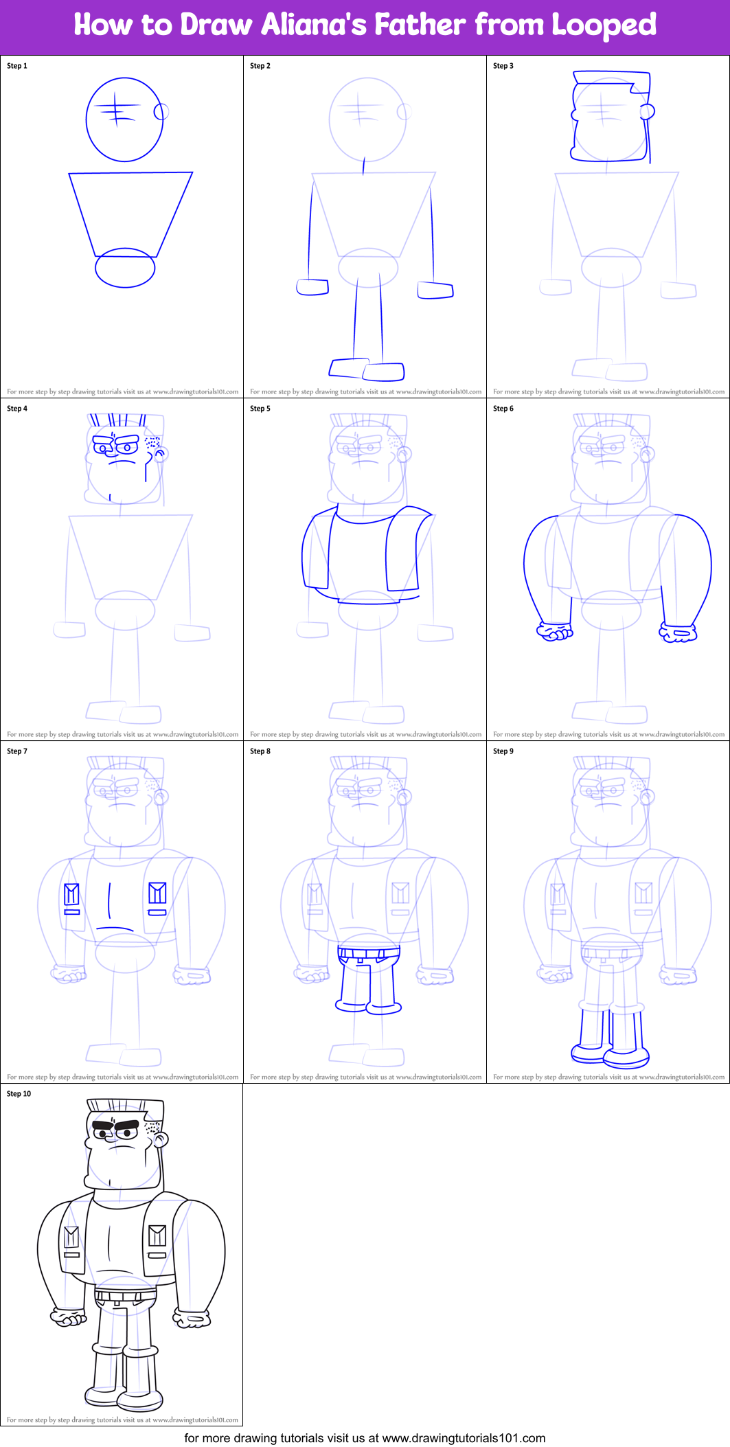 How to Draw Aliana's Father from Looped Printable Step by Step