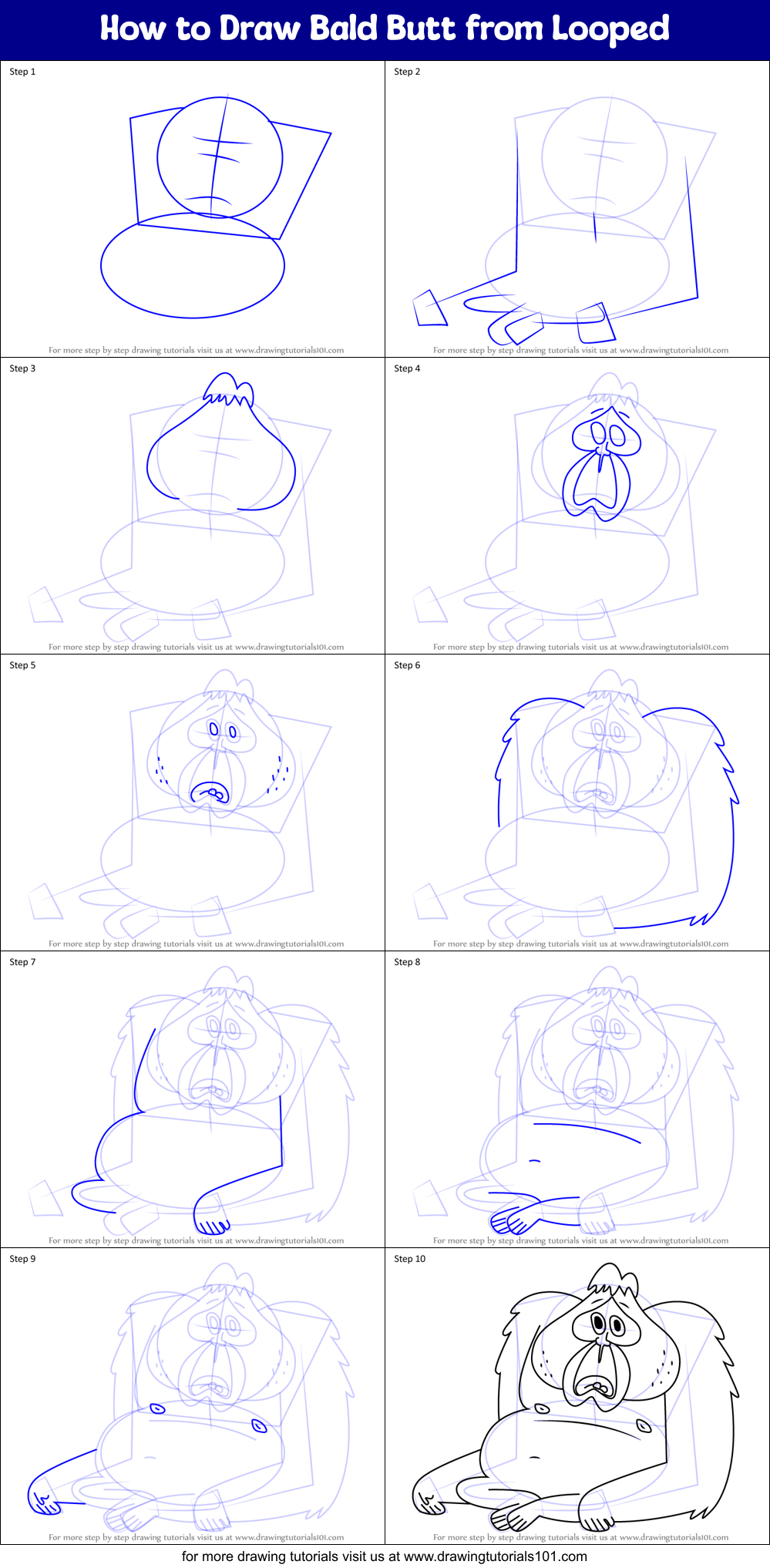 How to Draw Bald Butt from Looped Printable Step by Step