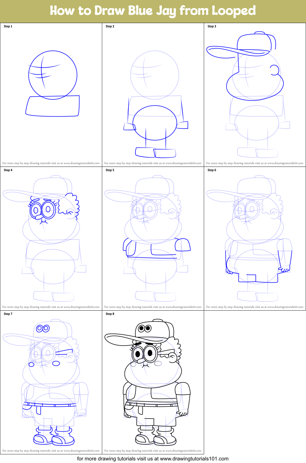 How to Draw Blue Jay from Looped Printable Step by Step