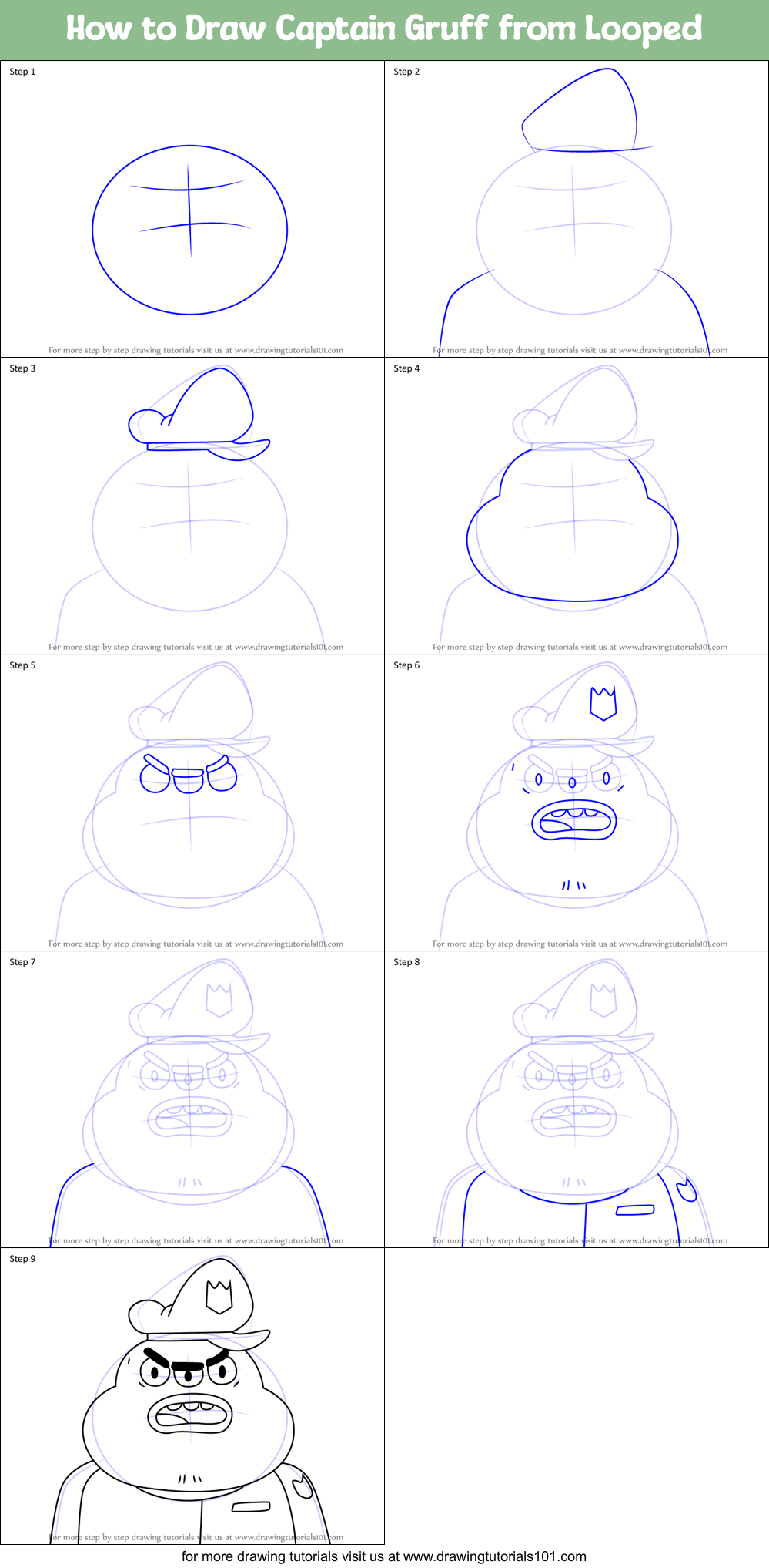 How to Draw Captain Gruff from Looped Printable Step by Step