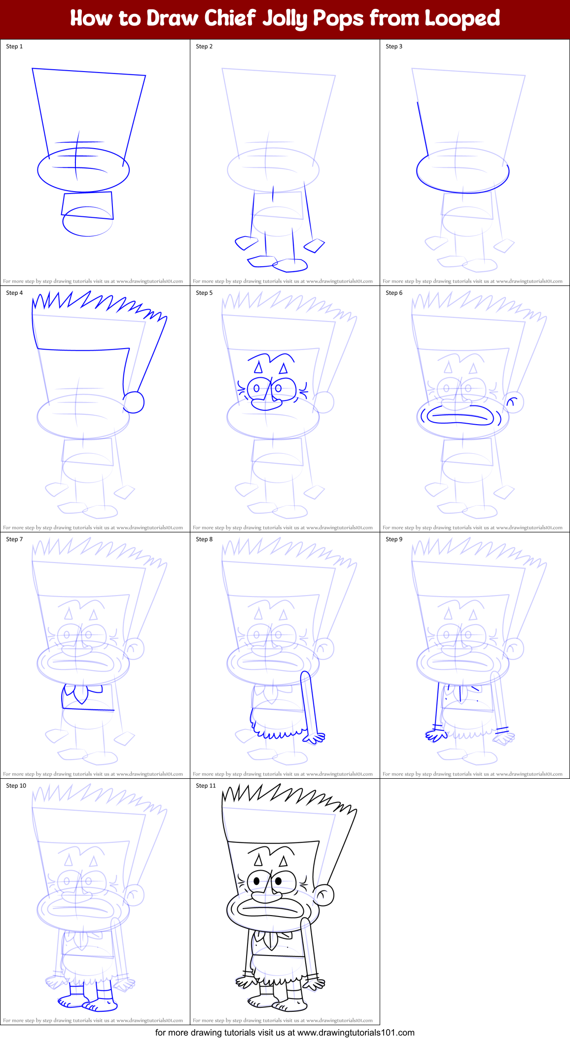 How to Draw Chief Jolly Pops from Looped Printable Step by Step