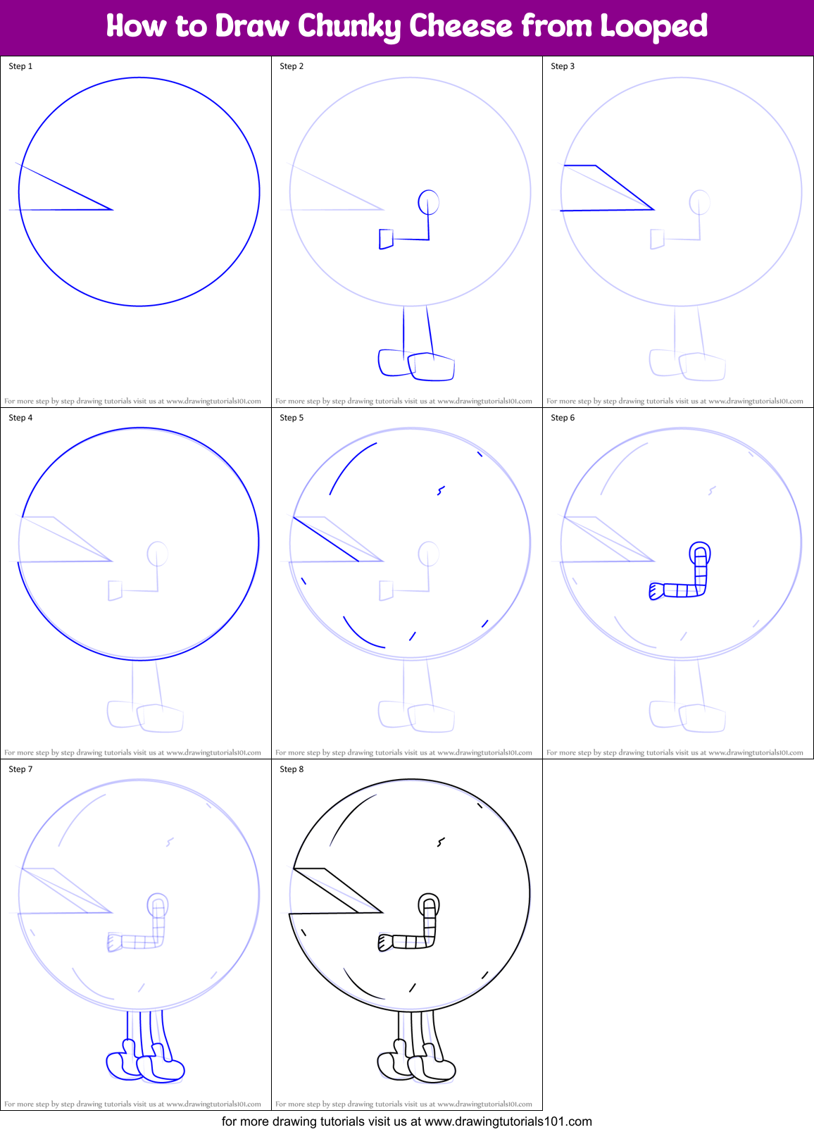 How to Draw Chunky Cheese from Looped Printable Step by Step