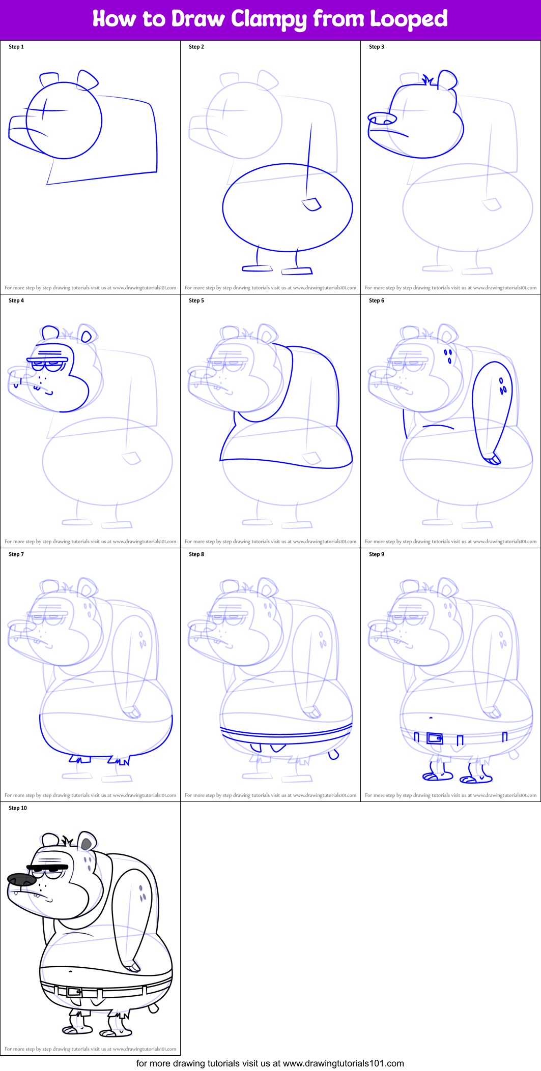 How to Draw Clampy from Looped Printable Step by Step