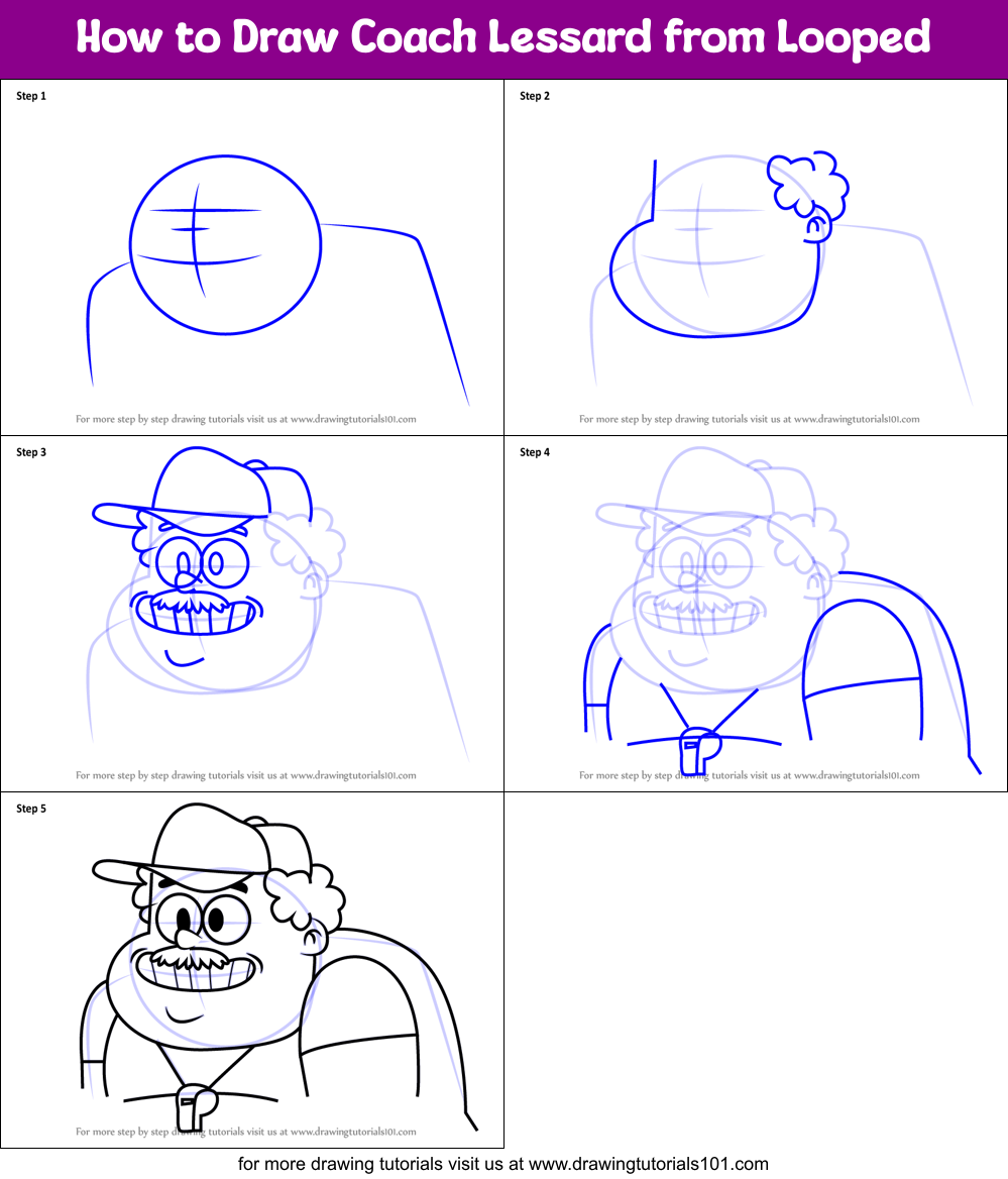 How to Draw Coach Lessard from Looped Printable Step by Step