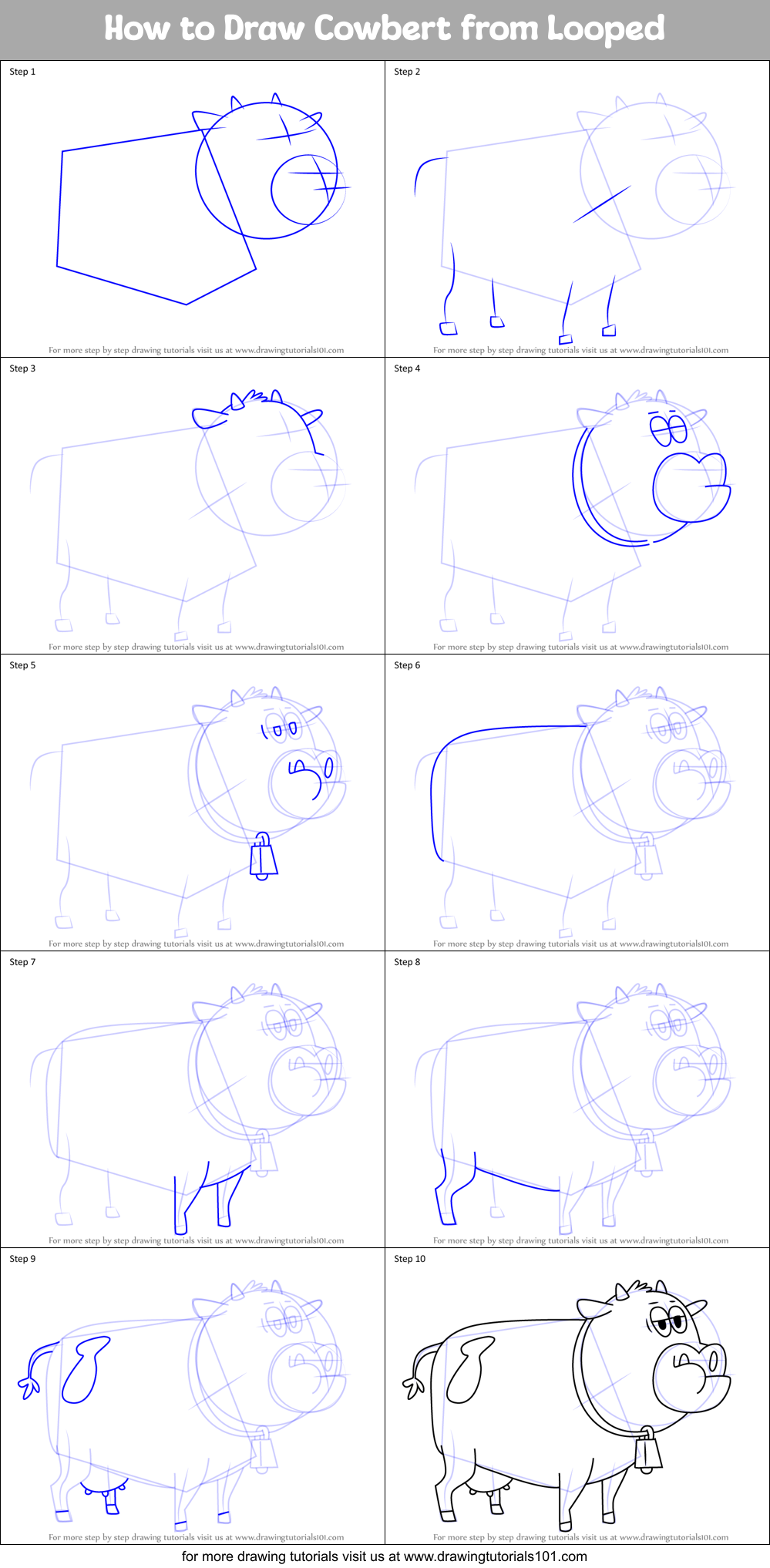 How to Draw Cowbert from Looped Printable Step by Step