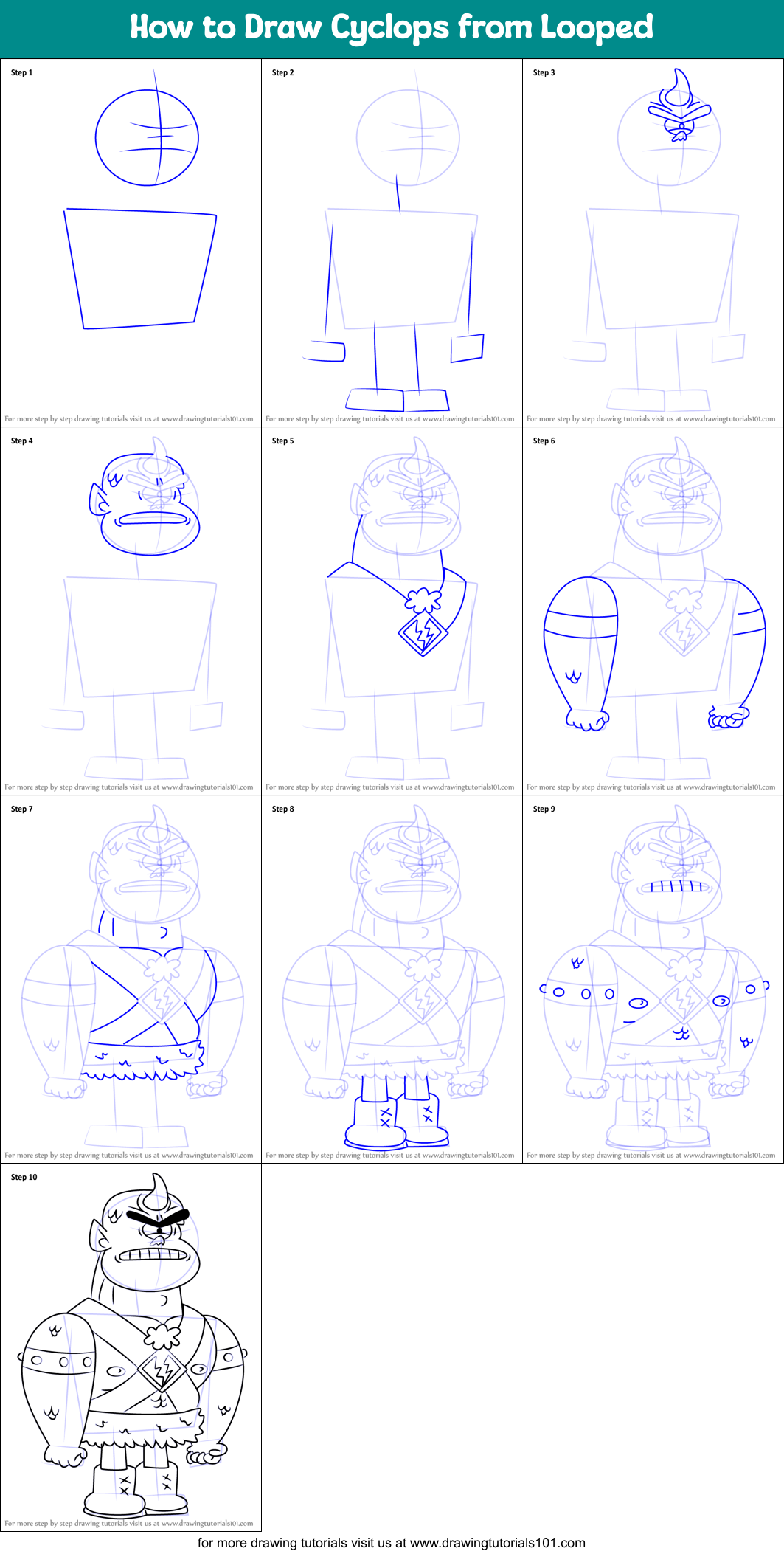 How to Draw Cyclops from Looped Printable Step by Step