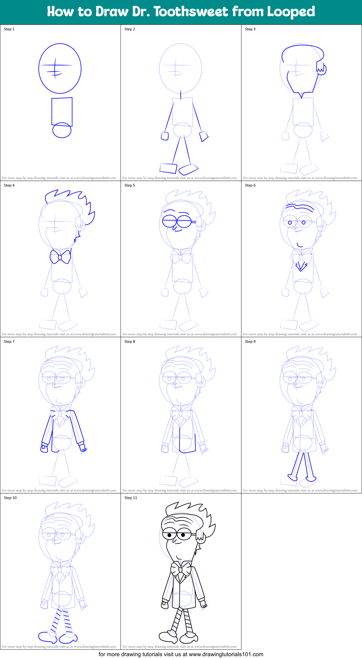 How to Draw Dr. Toothsweet from Looped Printable Step by Step