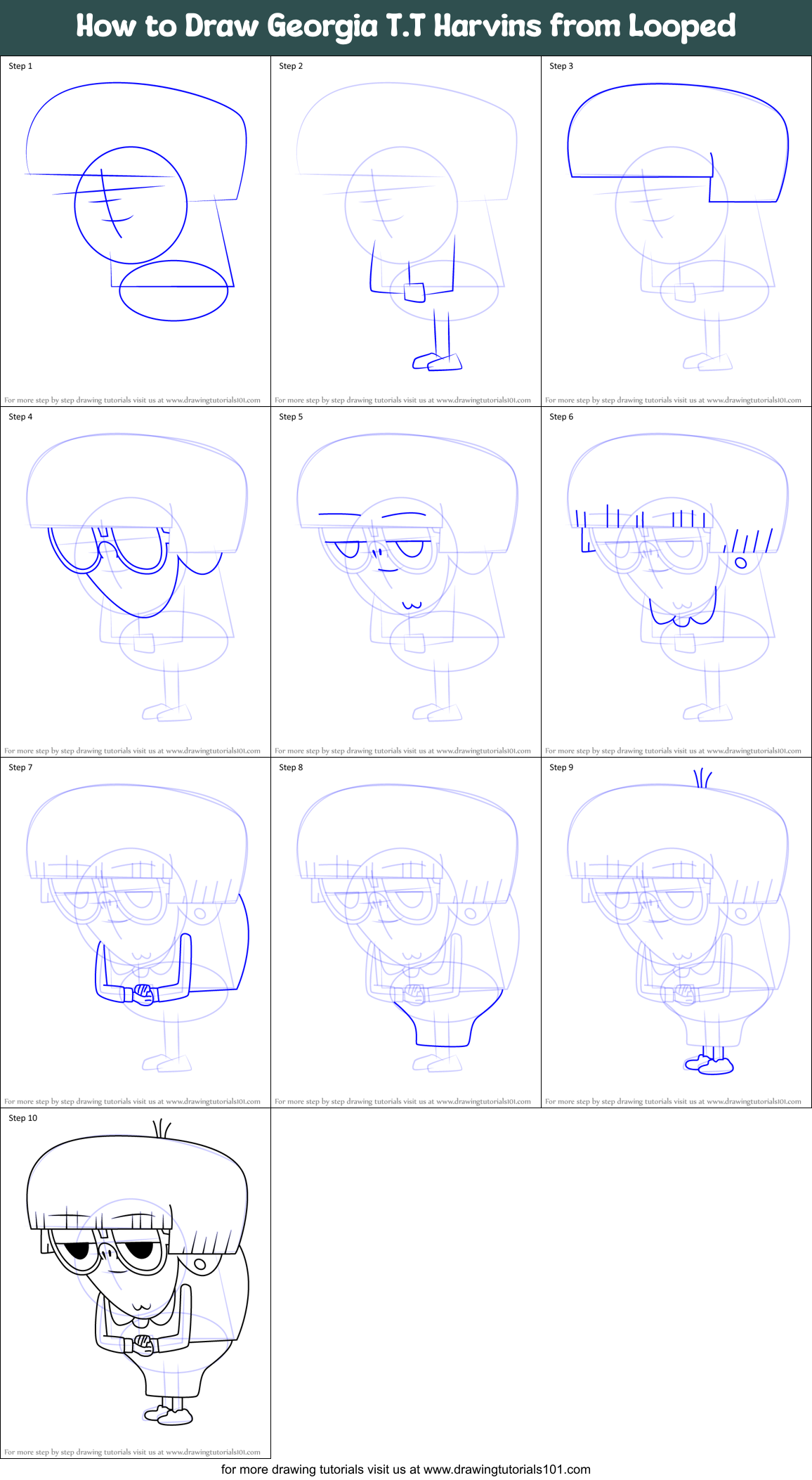 How to Draw Georgia T.T Harvins from Looped Printable Step by Step