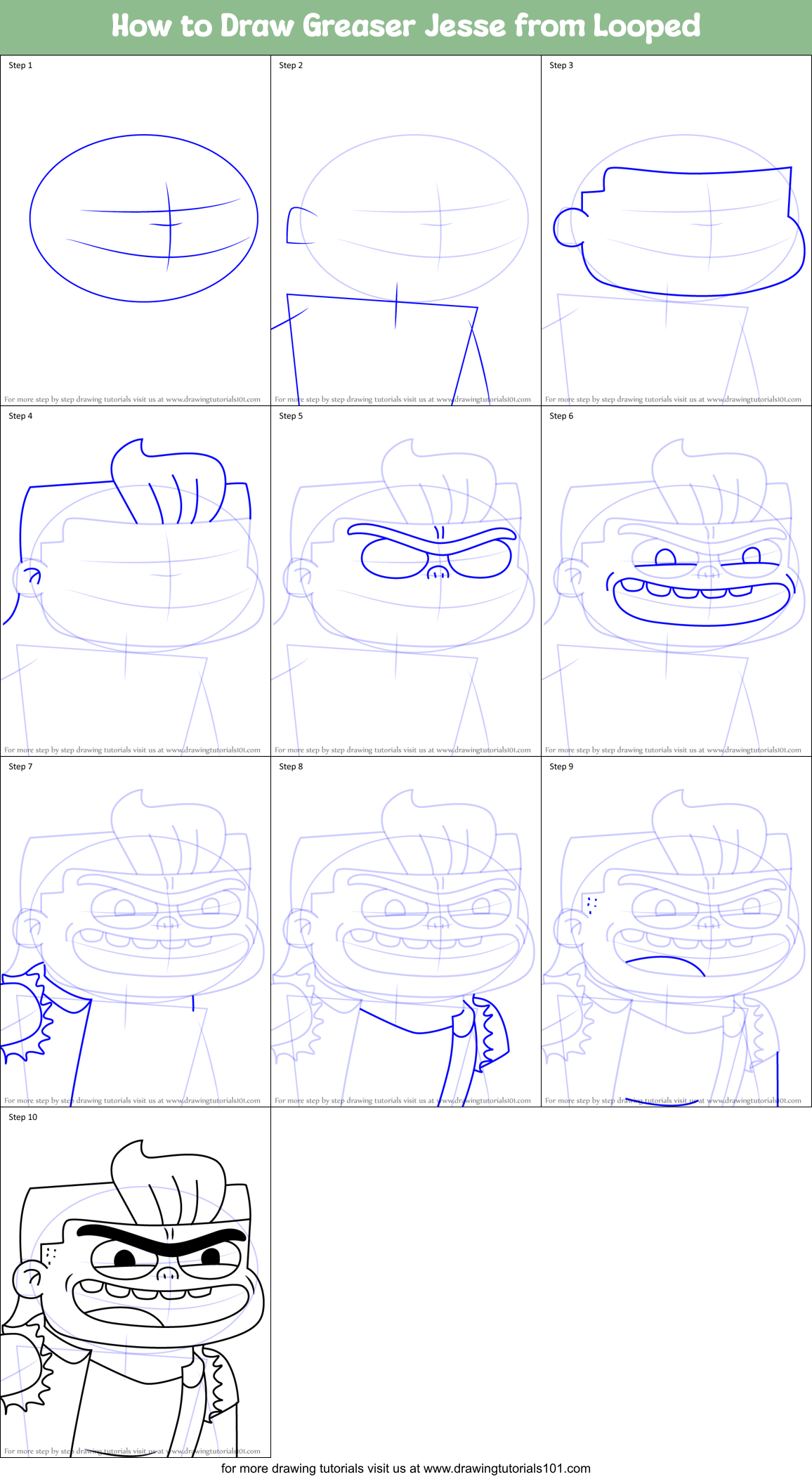 How to Draw Greaser Jesse from Looped Printable Step by Step