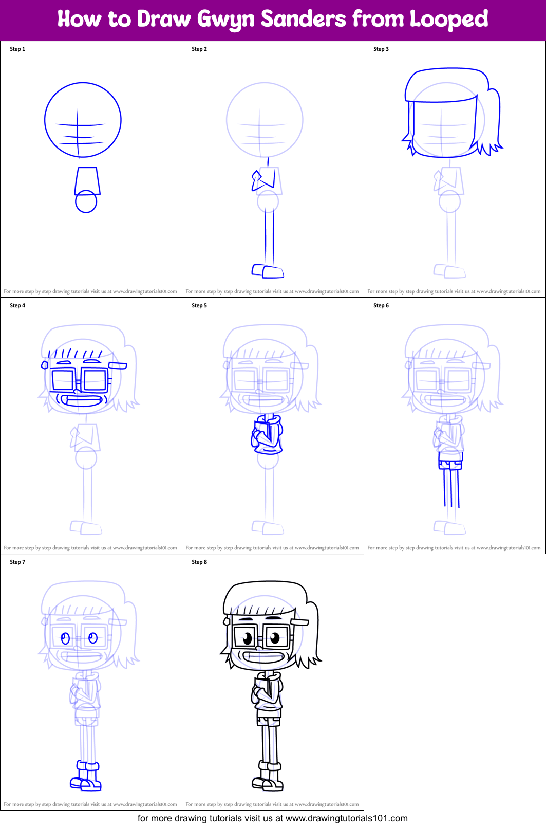 How to Draw Gwyn Sanders from Looped Printable Step by Step