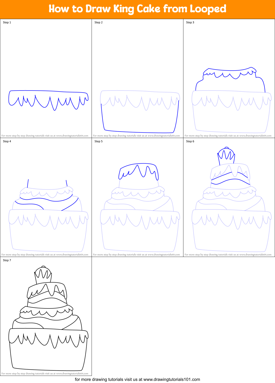 How to Draw King Cake from Looped Printable Step by Step