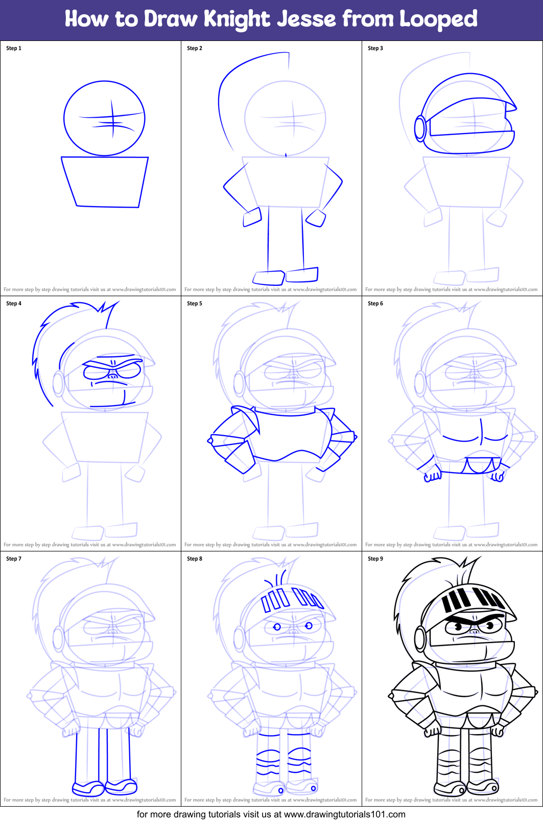 How to Draw Knight Jesse from Looped Printable Step by Step