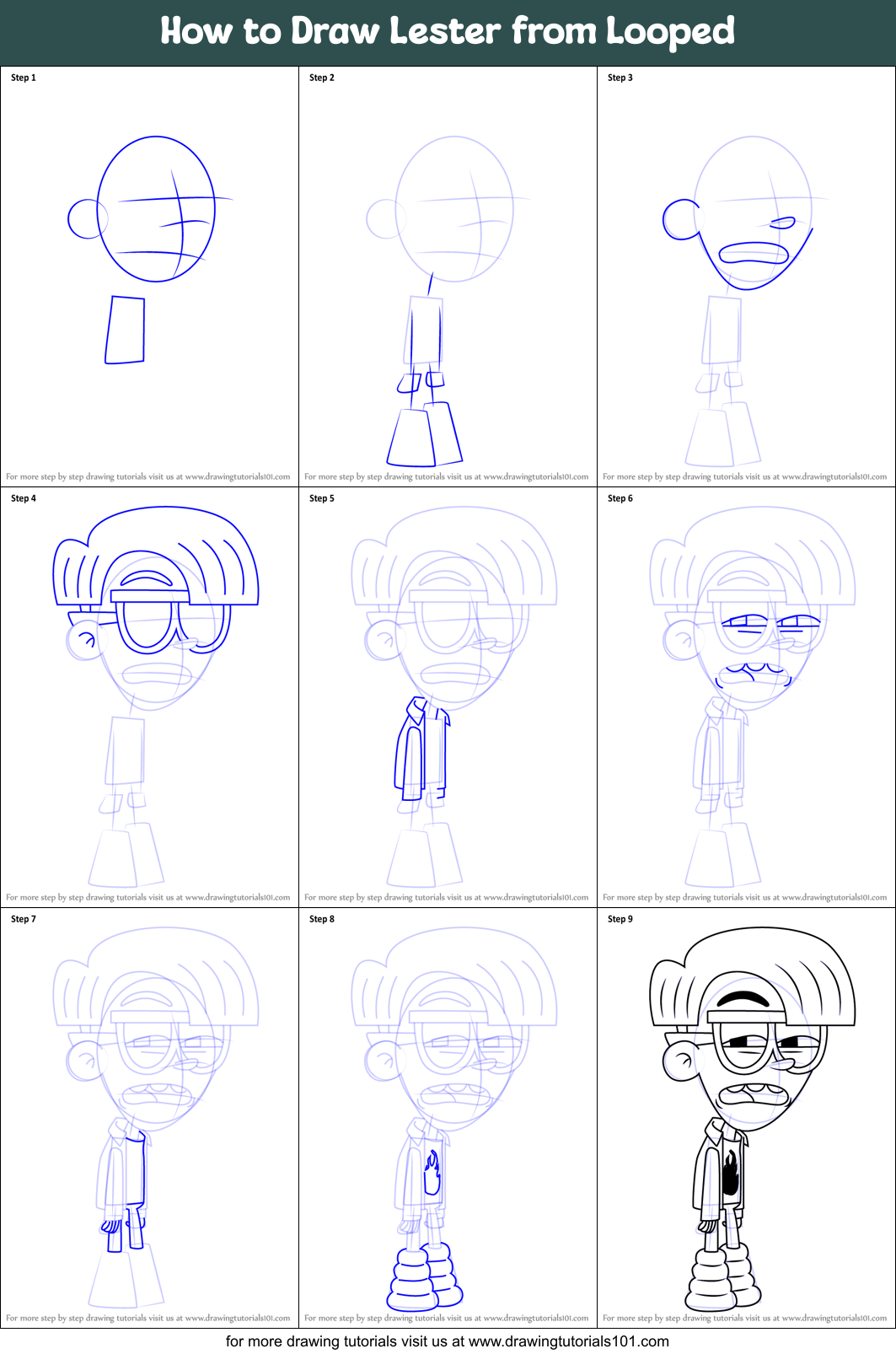 How to Draw Lester from Looped Printable Step by Step