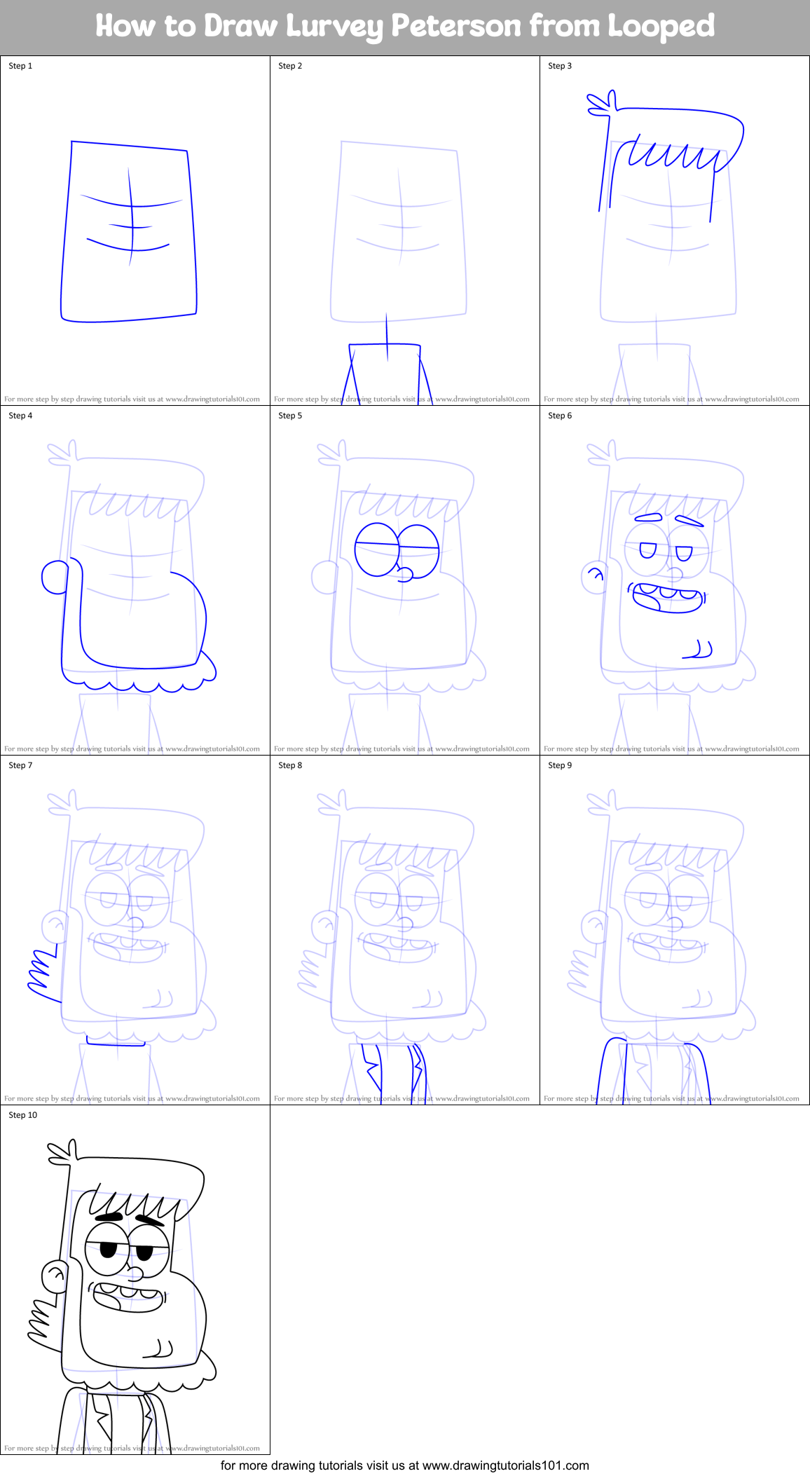 How to Draw Lurvey Peterson from Looped Printable Step by Step