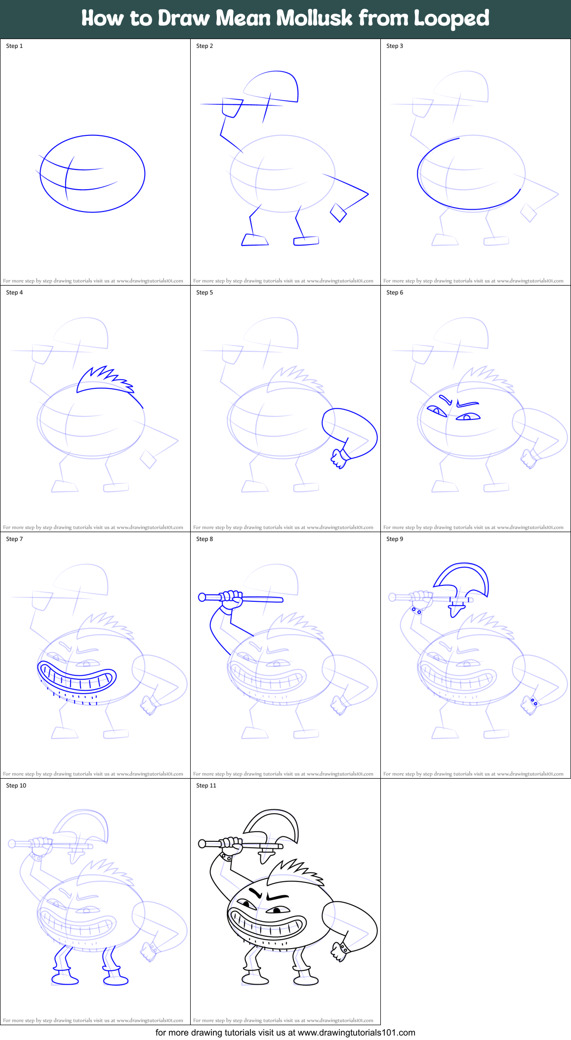 How to Draw Mean Mollusk from Looped Printable Step by Step