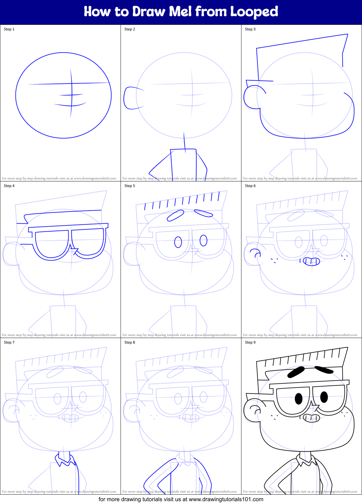 How to Draw Mel from Looped Printable Step by Step