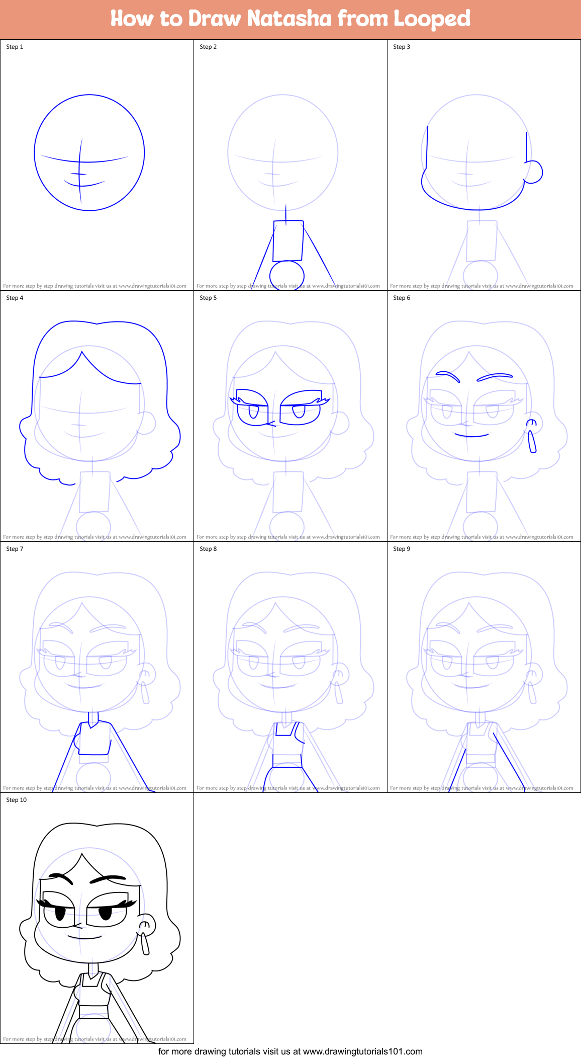 How to Draw Natasha from Looped Printable Step by Step