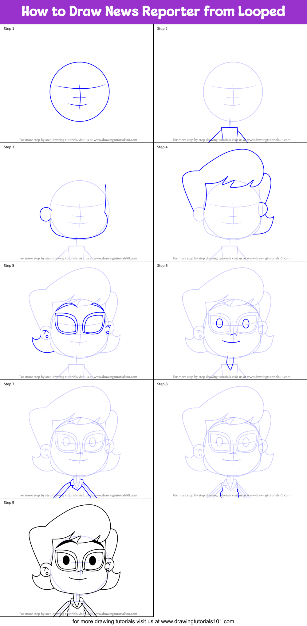 How to Draw News Reporter from Looped Printable Step by Step